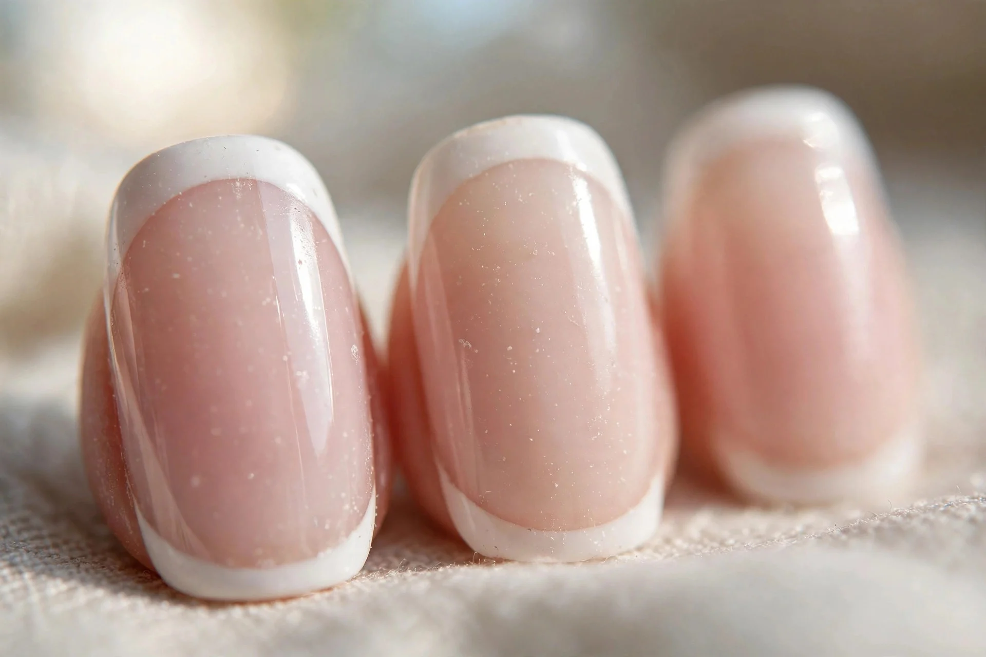 Short almond press-on nails in classic French design