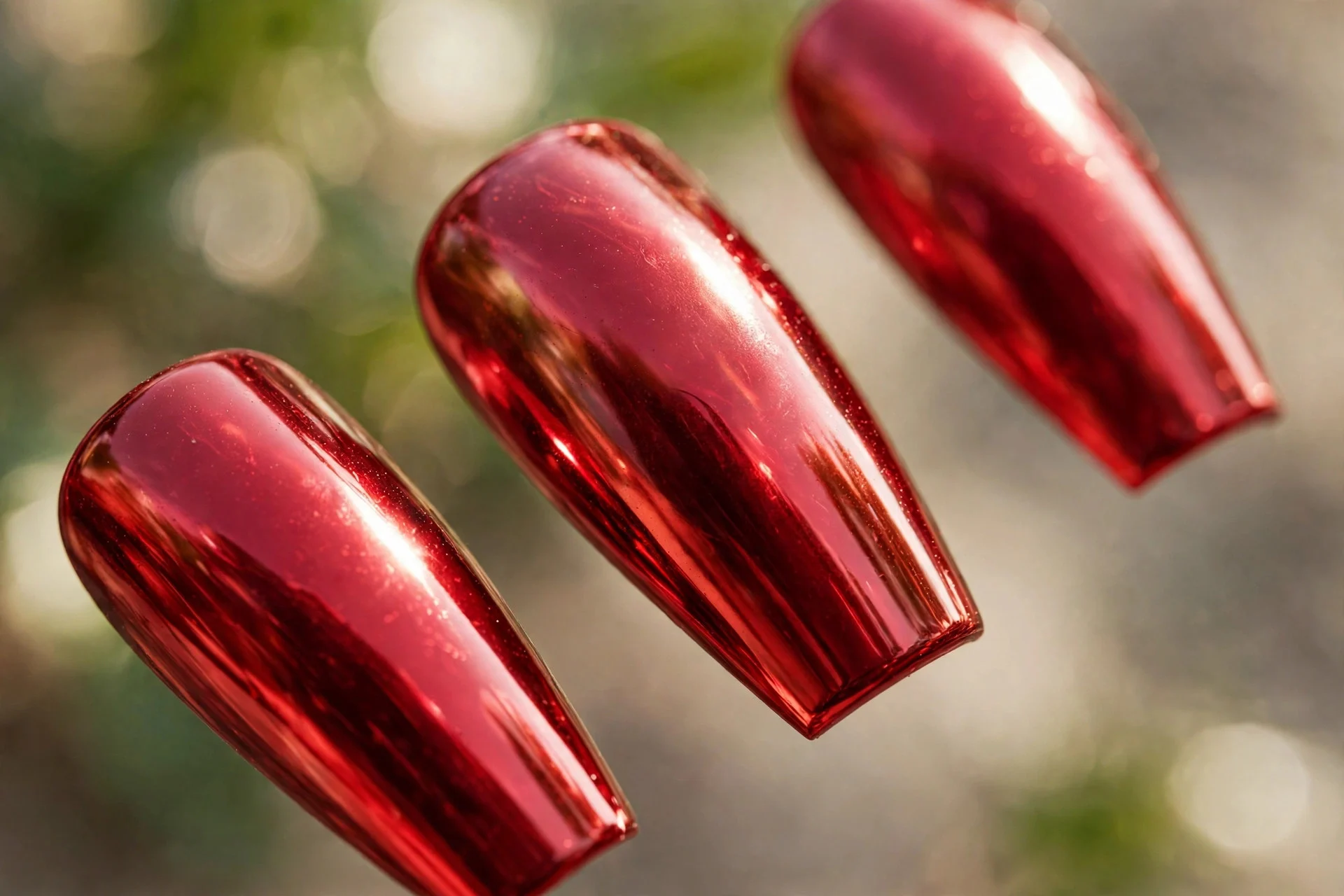 Mirror red chrome finish, coffin nails