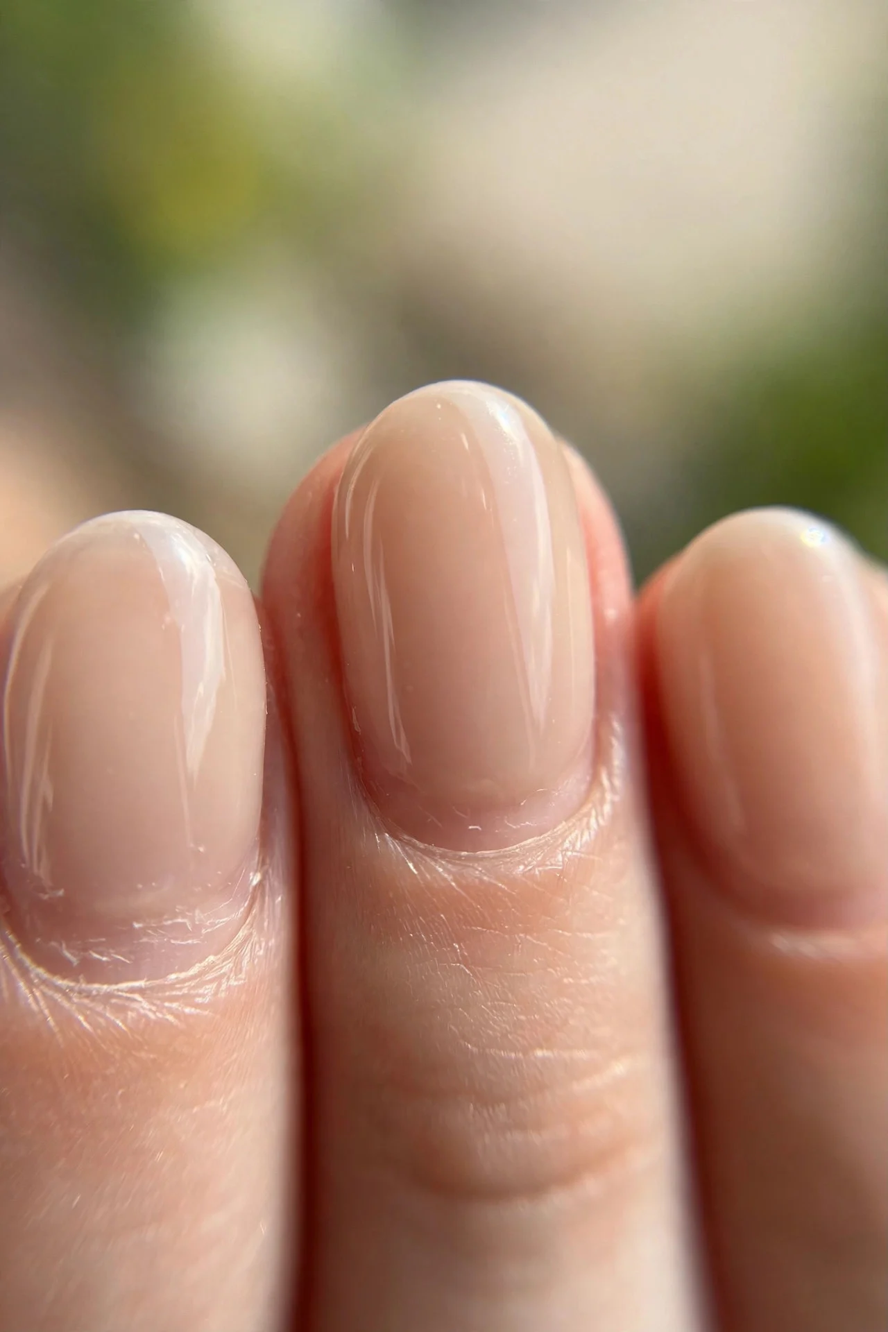 short oval nails in sheer skin-tone nude gel