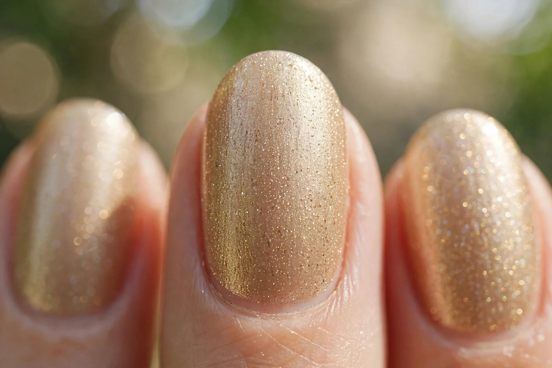 oval nails in champagne gold with fine shimmer