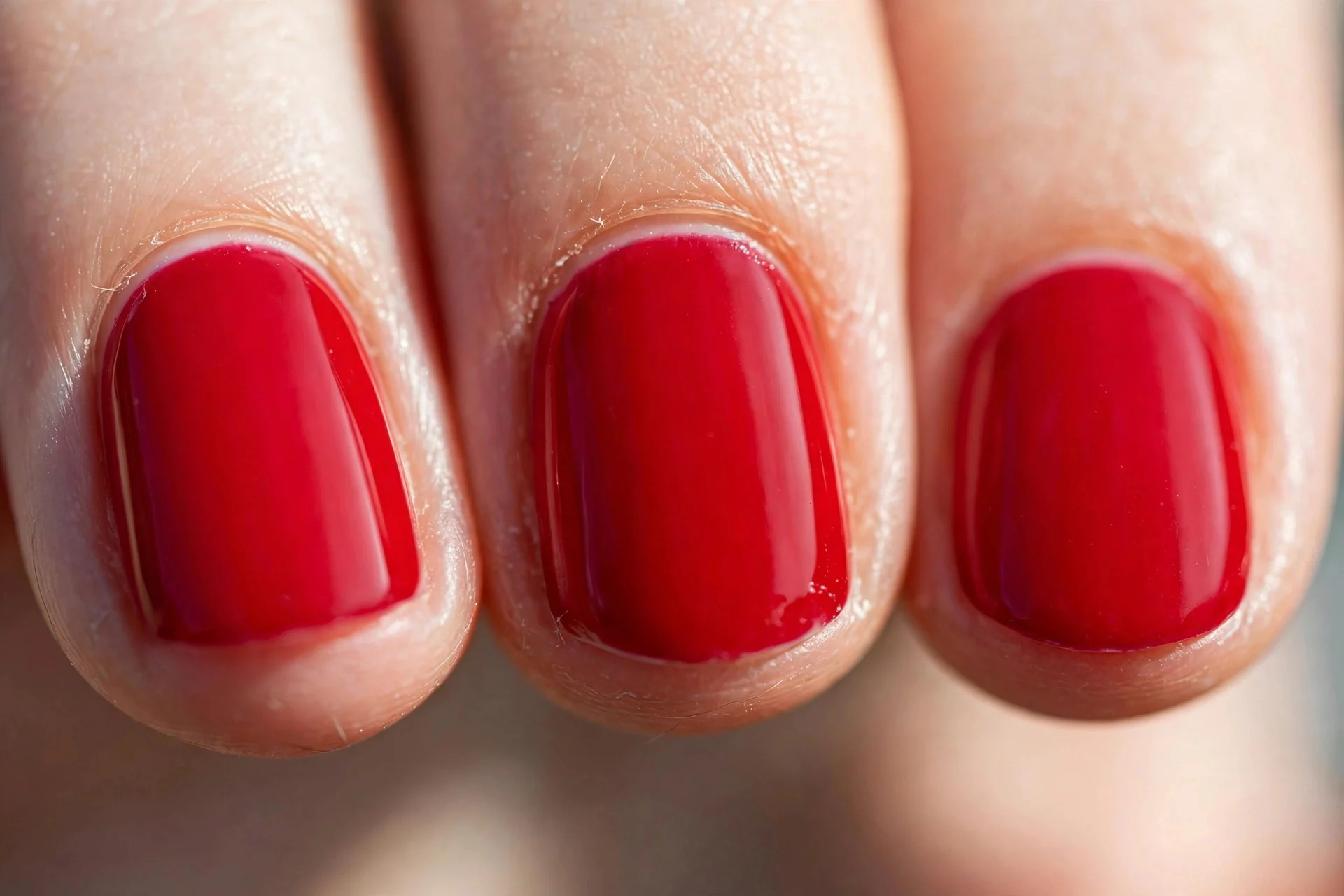 short oval nails in classic pillar-box red gel