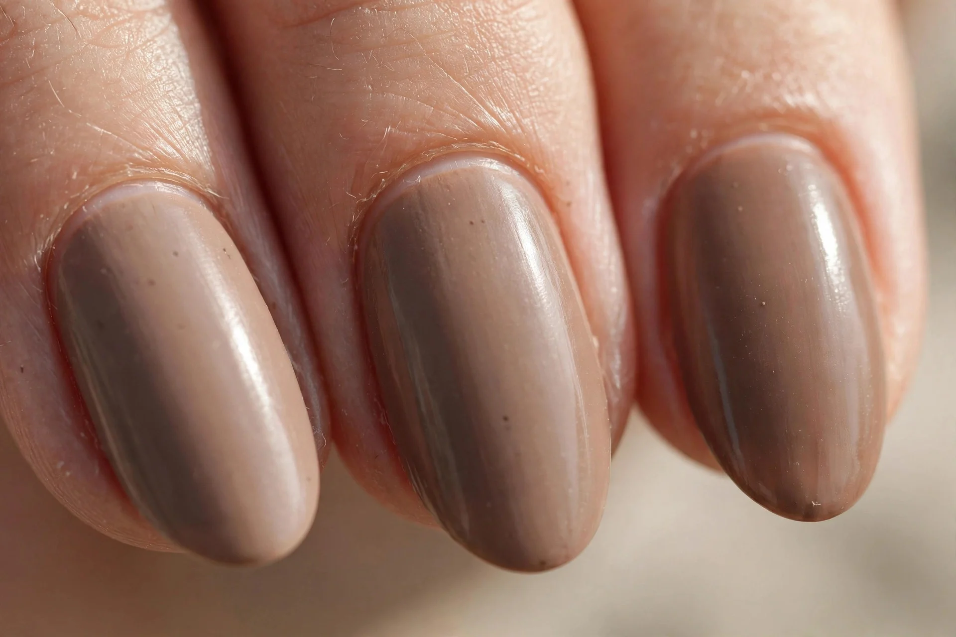 almond nails in warm taupe polish