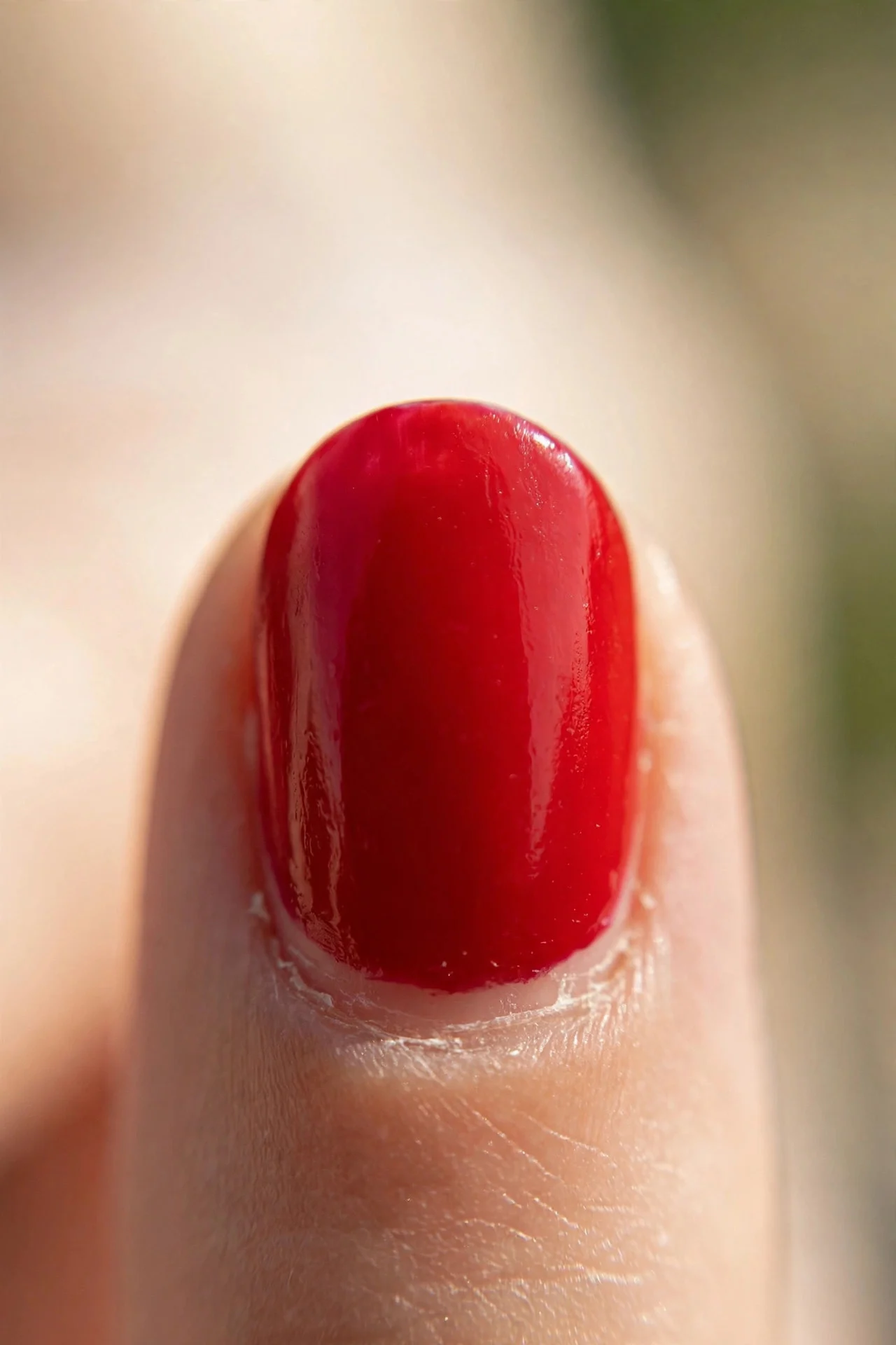 short oval nails in timeless red gel polish