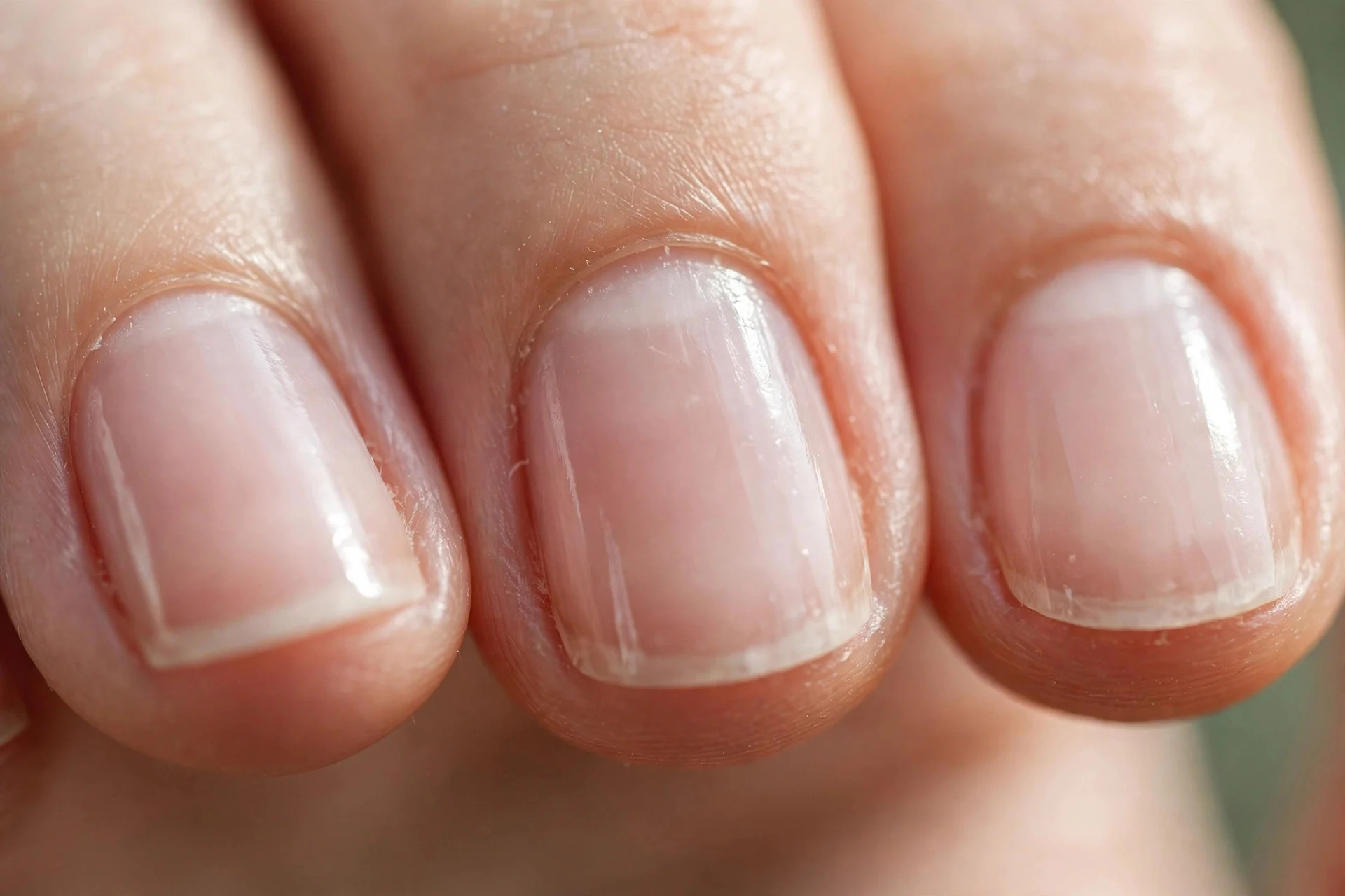 short natural nails with barely-there sheer glossy polish