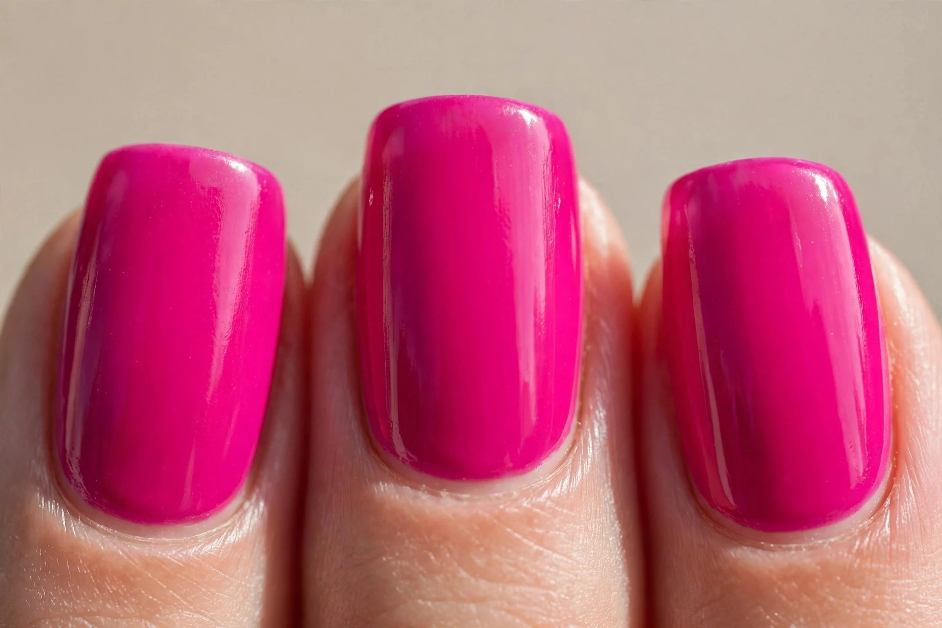 squoval nails, fuchsia hot pink creme, glossy