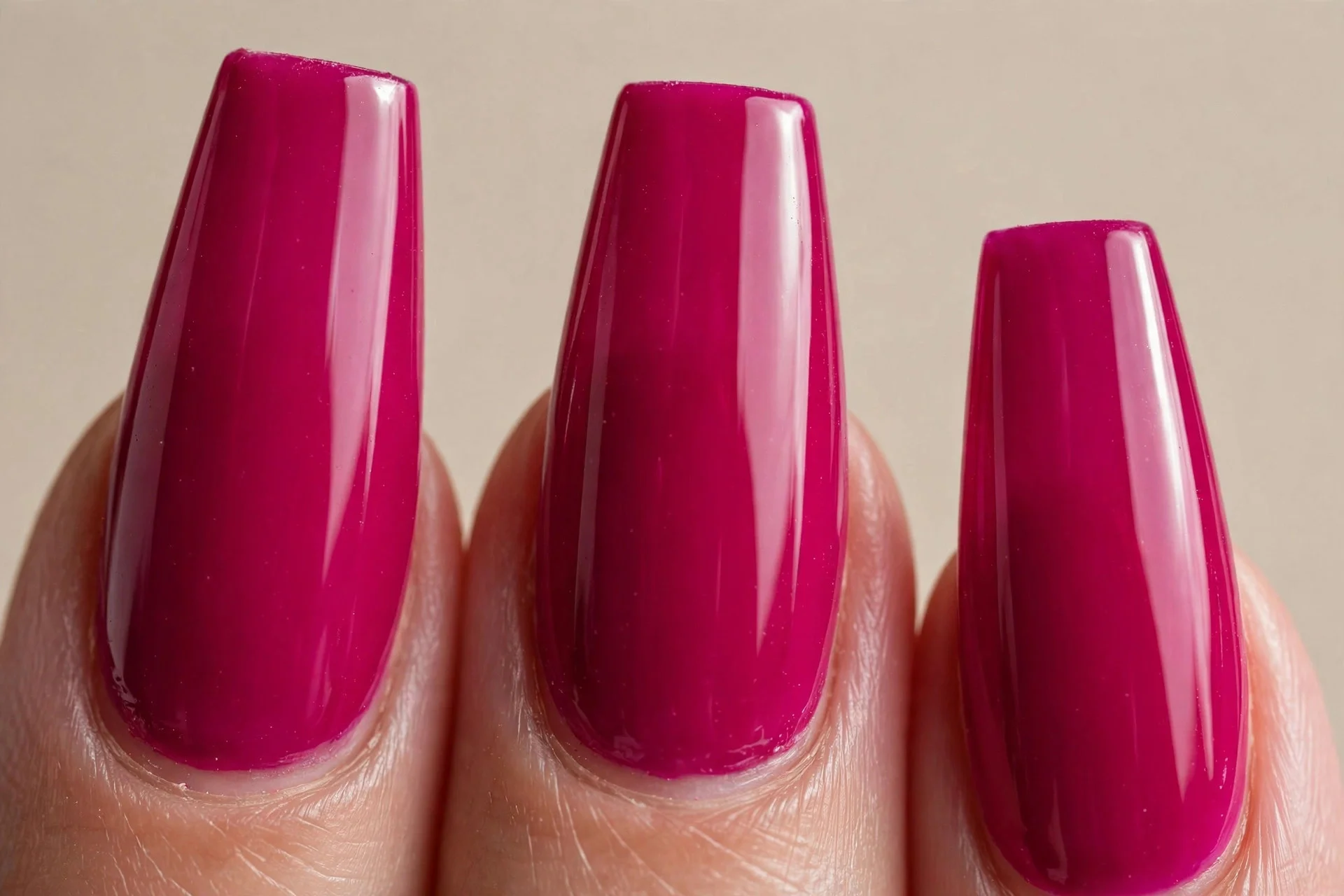 medium coffin nails, deep magenta hot pink, glossy