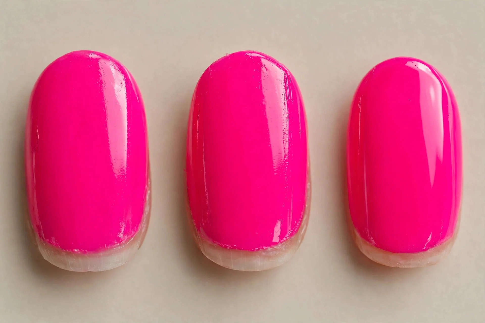 medium oval nails, electric neon hot pink, glossy