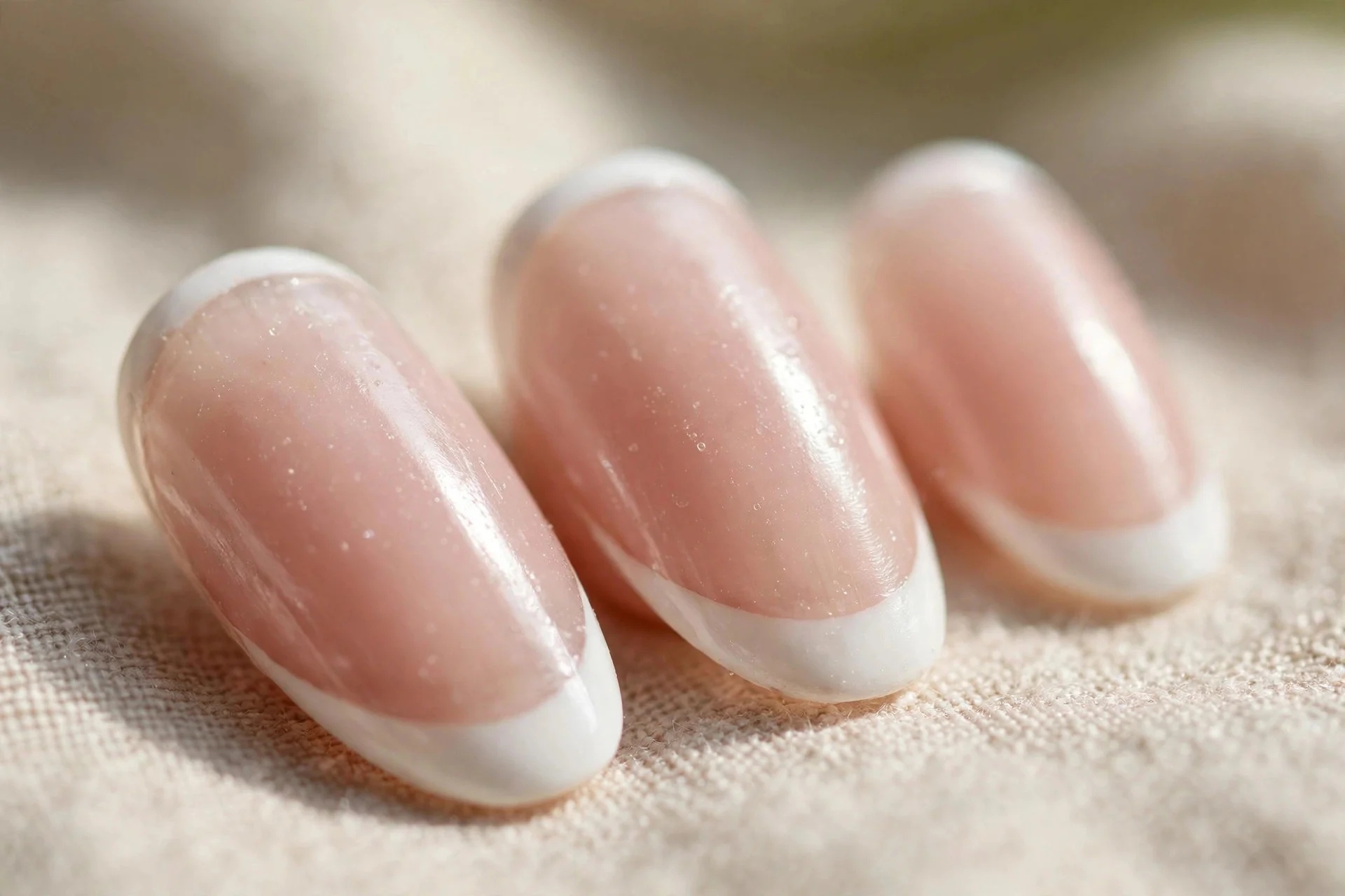 Classic white French press-on nails, almond shape