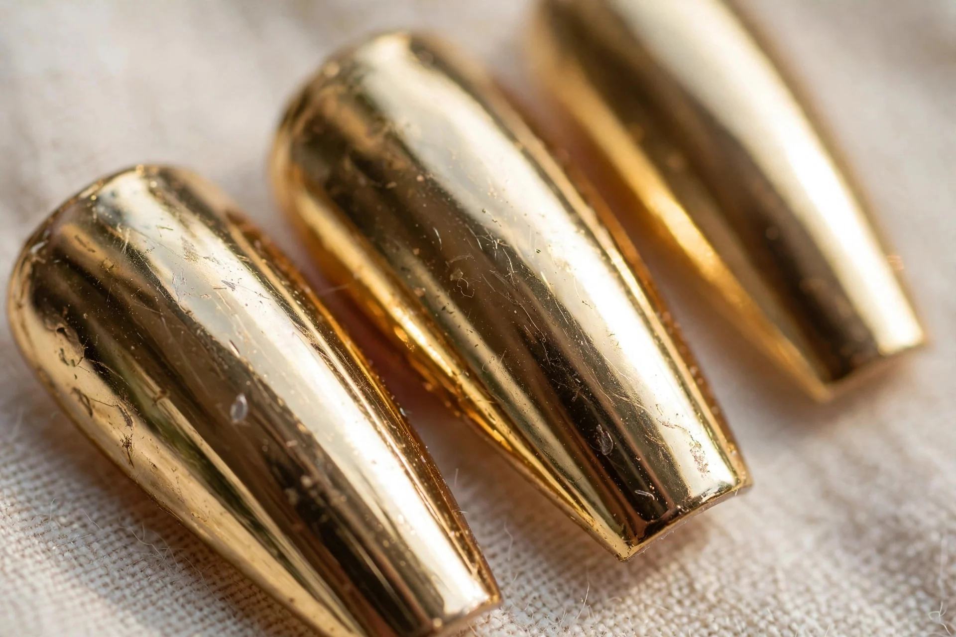 Mirror gold chrome press-on nails, coffin shape