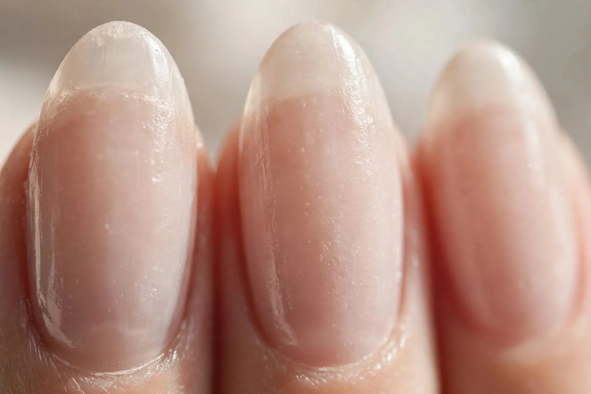 Sheer milky nude wash, almond nails
