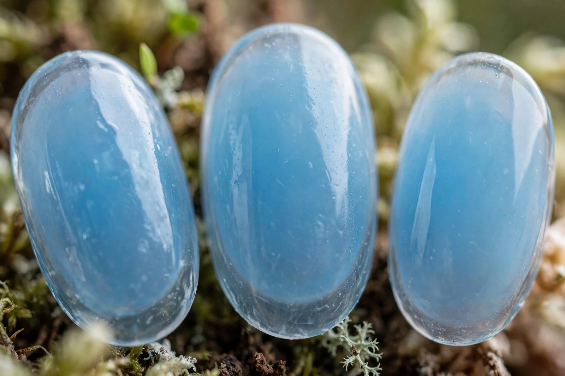 Sheer sky blue jelly wash, oval nails
