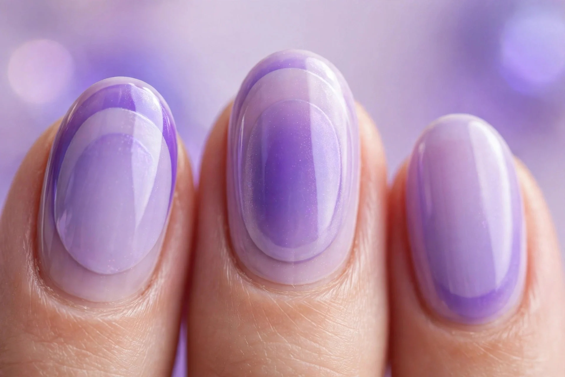 Layered lavender and violet aura nails, oval nails, soft blurry colour