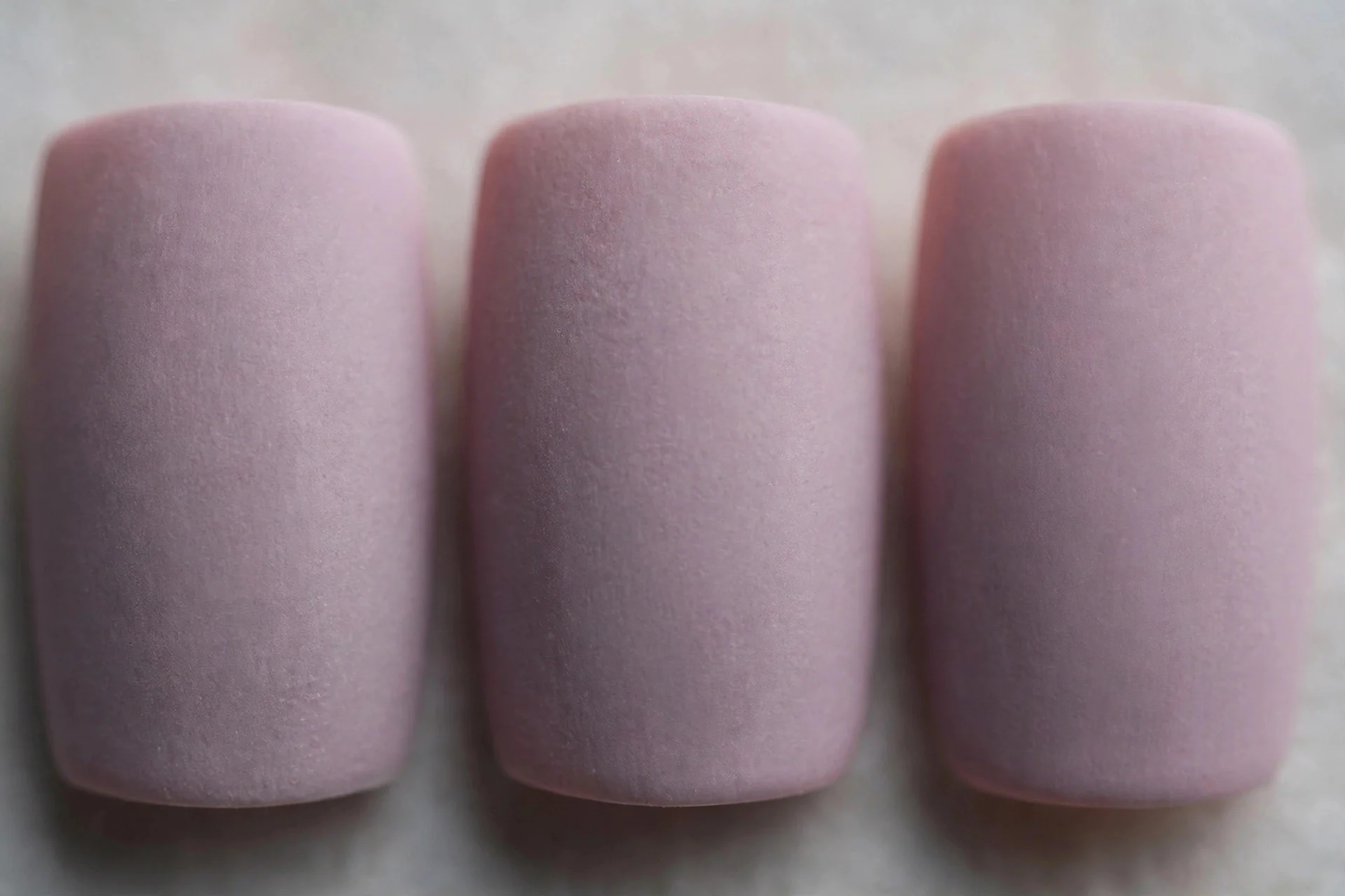 Dusty grey-pink lilac matte nails, medium square nails