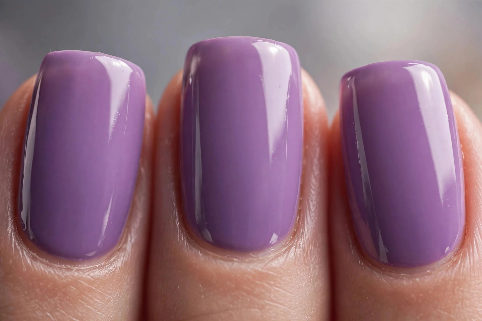 Deep orchid purple-lilac polish, medium square nails, glossy