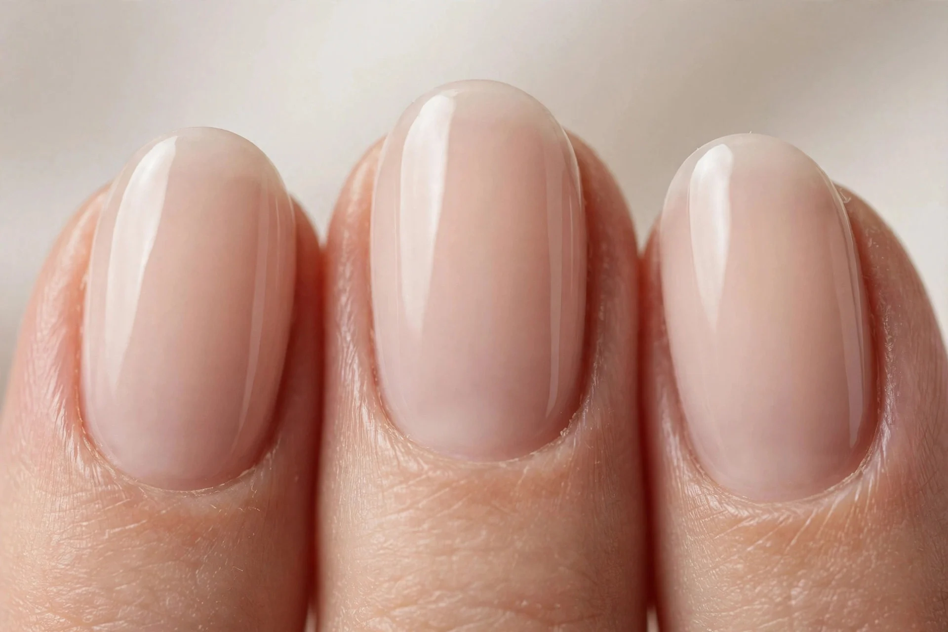 Sheer oat milk nude, oval nails