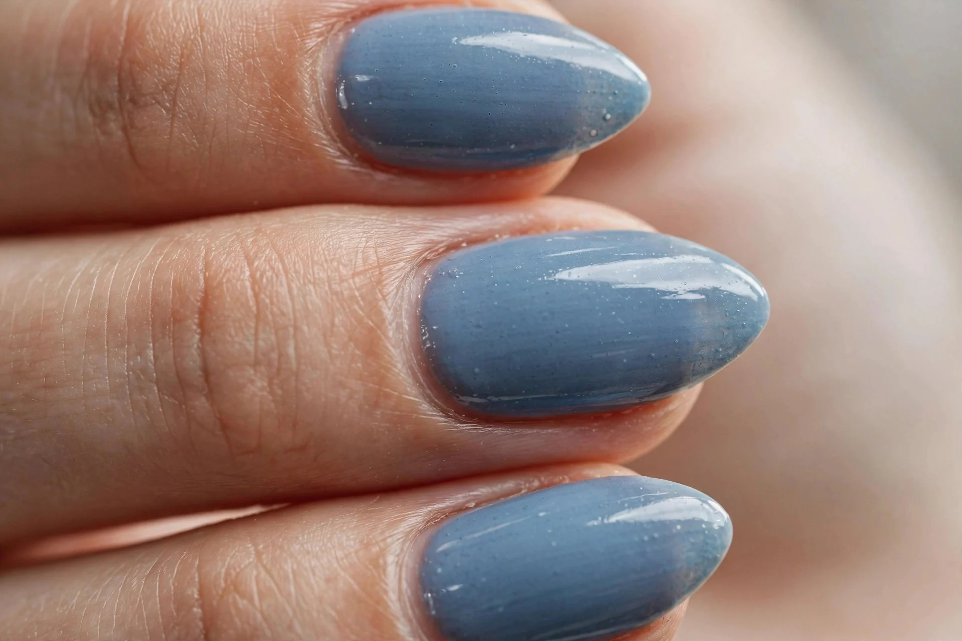 Chambray blue polish, almond nails