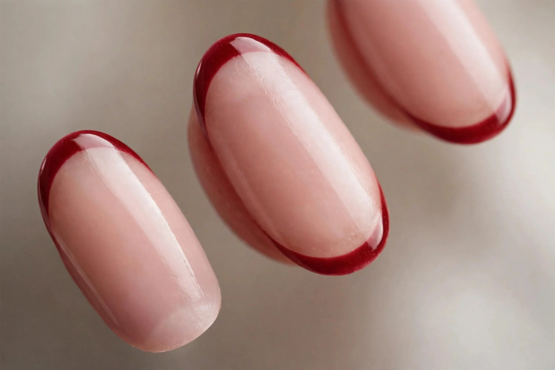 Cherry micro French on bare nails, almond