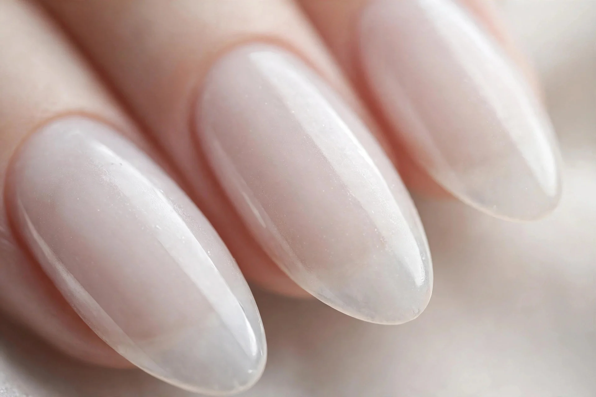 Milky sheer white, almond nails