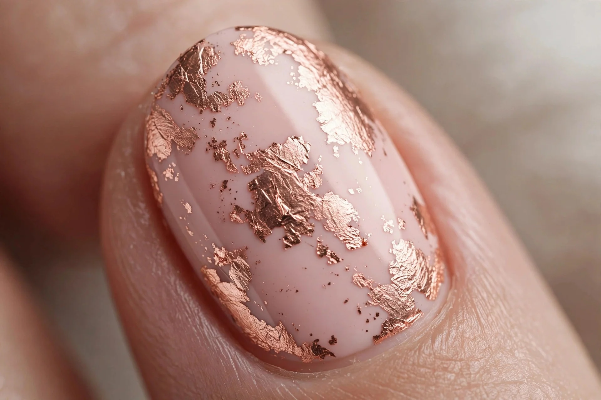 Rose gold foil on blush pink, oval