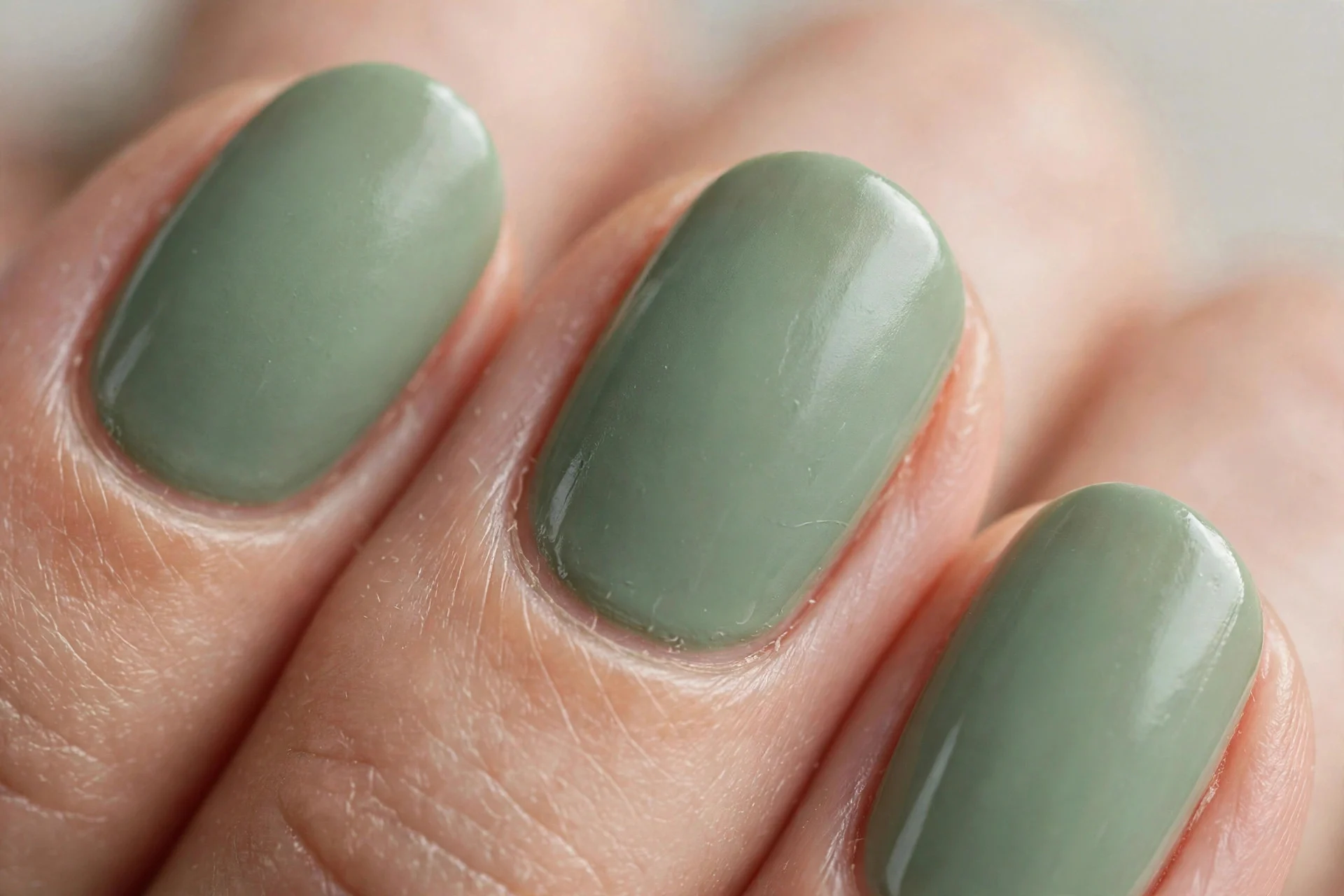 Satin sage green, oval nails