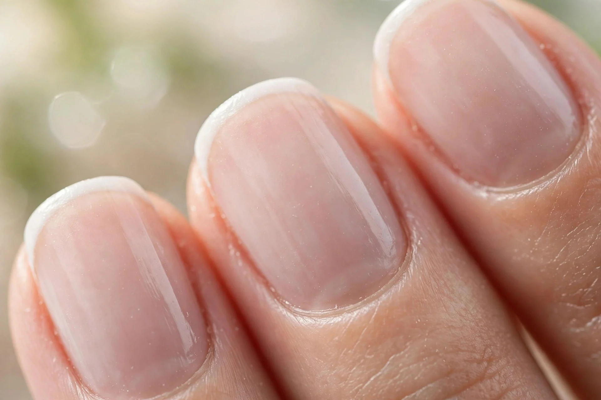 nails with sheer milky base and delicate 1mm white French tips