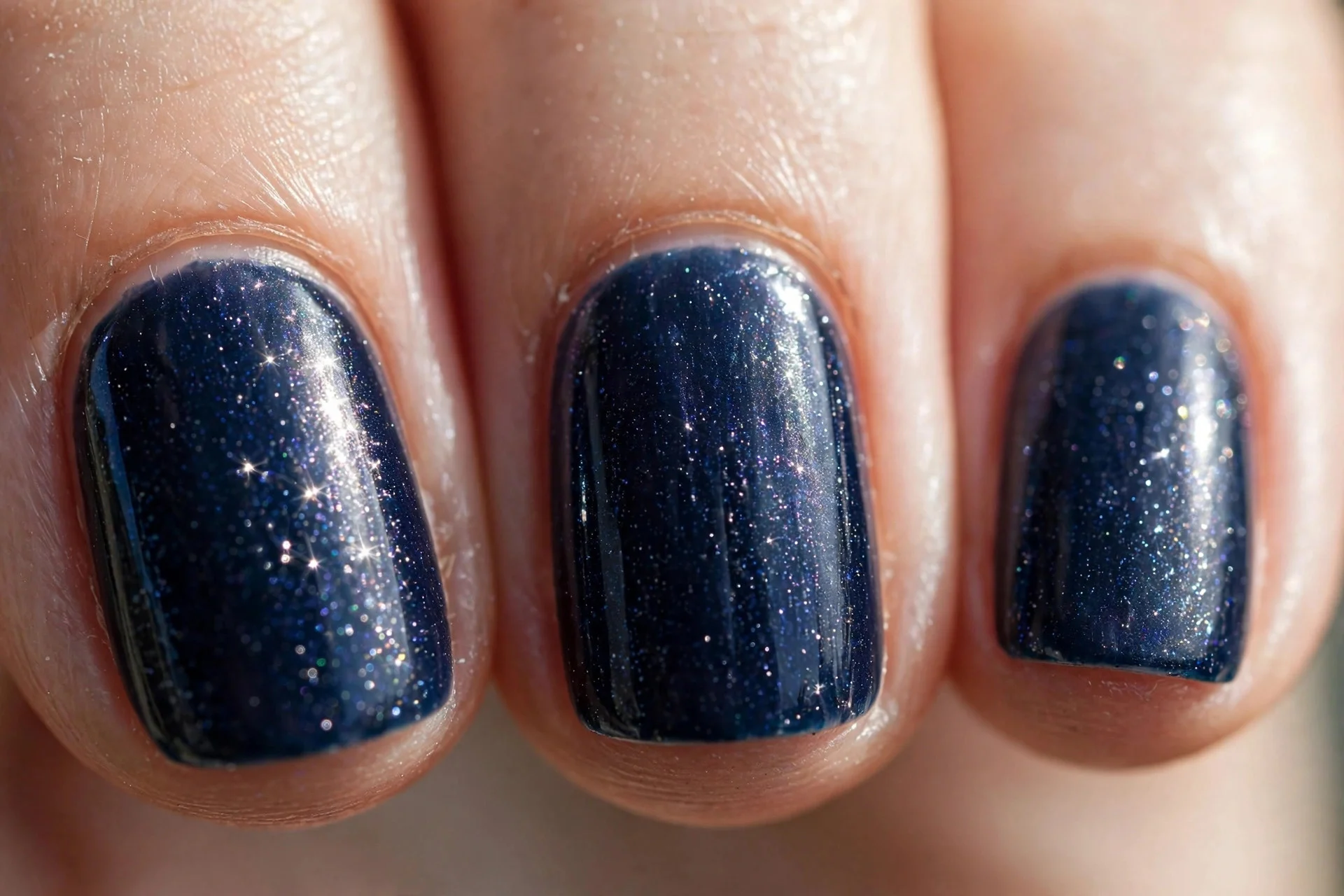 deep midnight blue nails with fine shimmer
