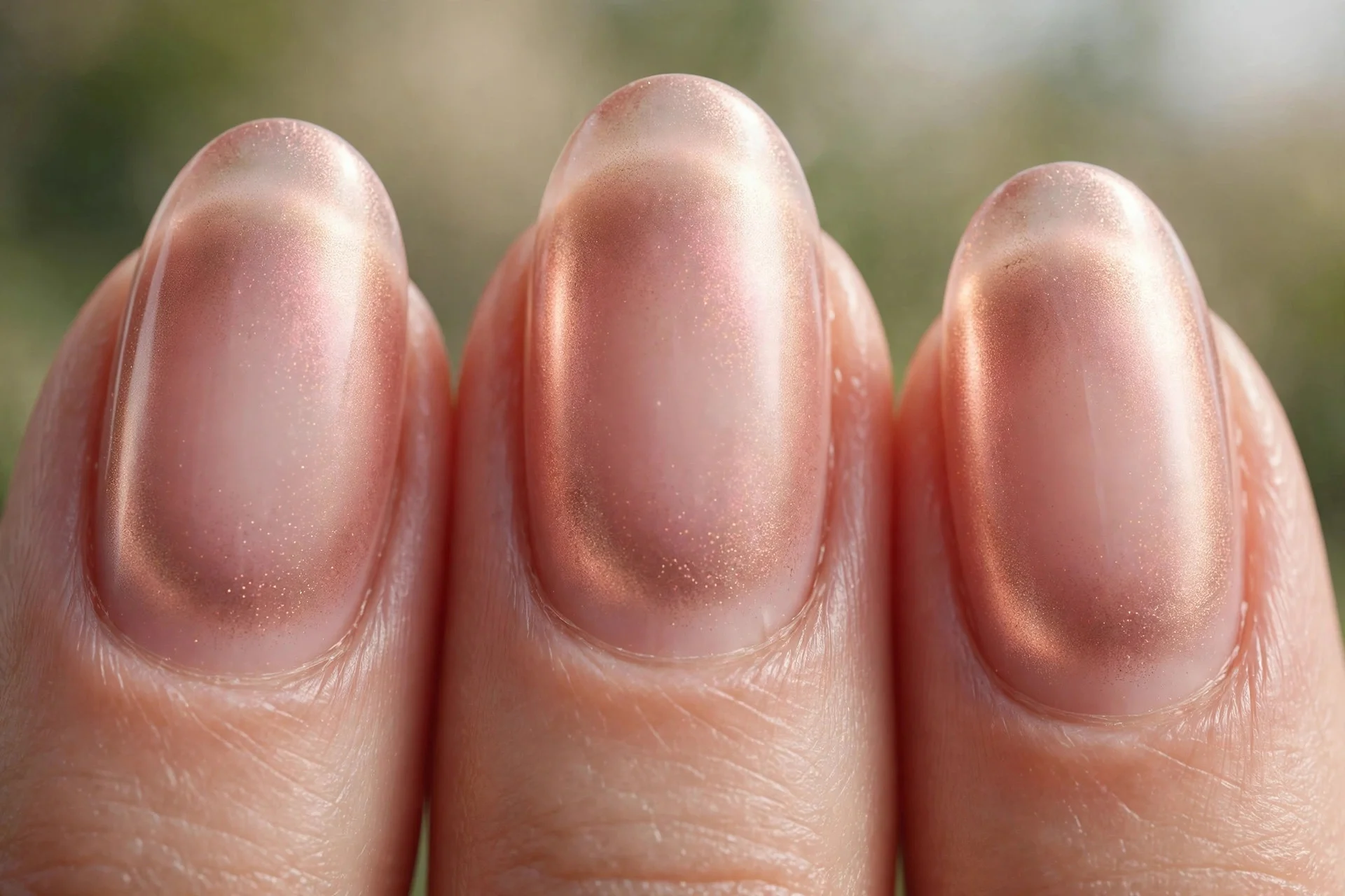 rose gold aura nails with soft airbrushed glow