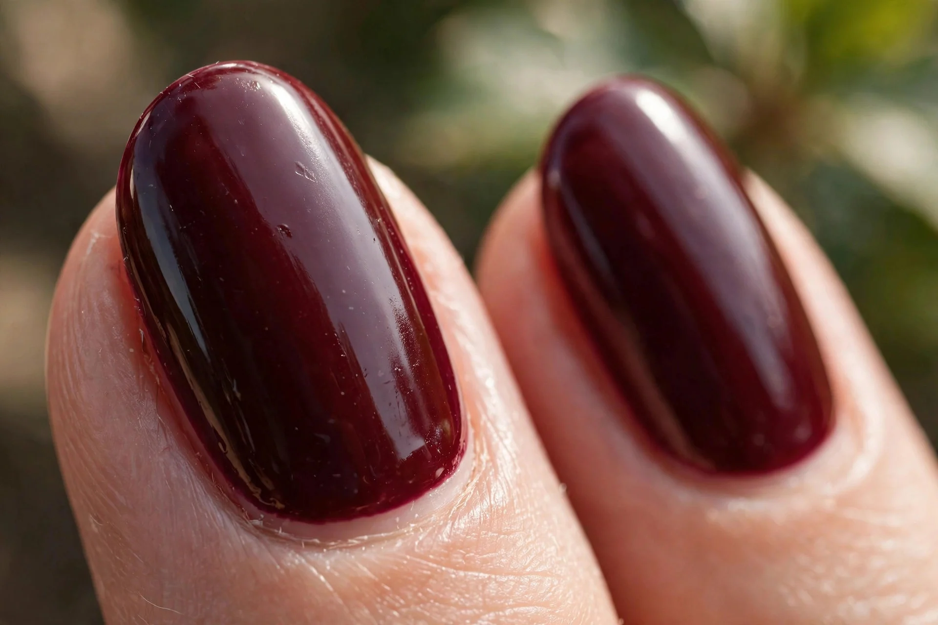 deep burgundy glossy nails in medium length