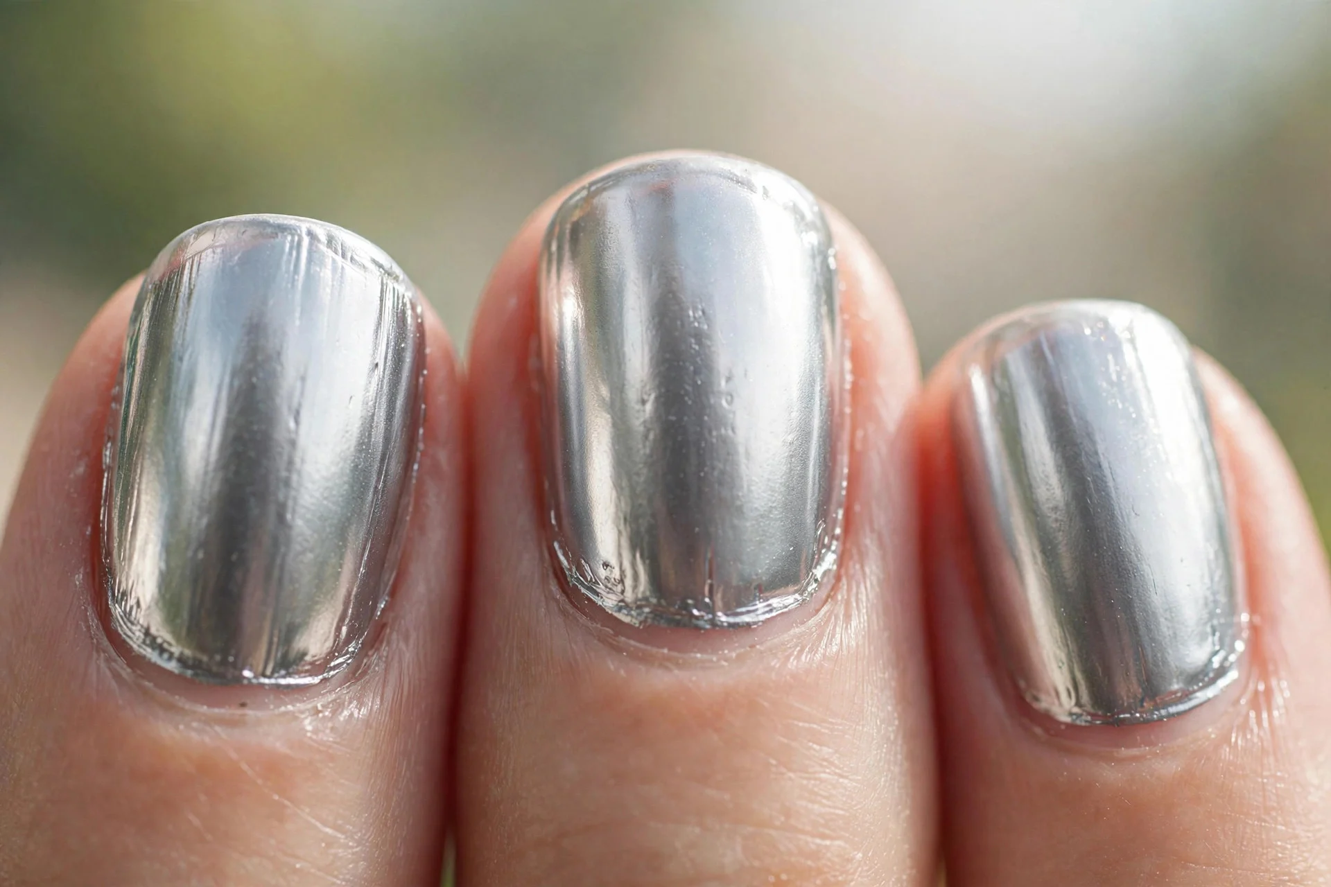 icy silver chrome nails with mirror finish