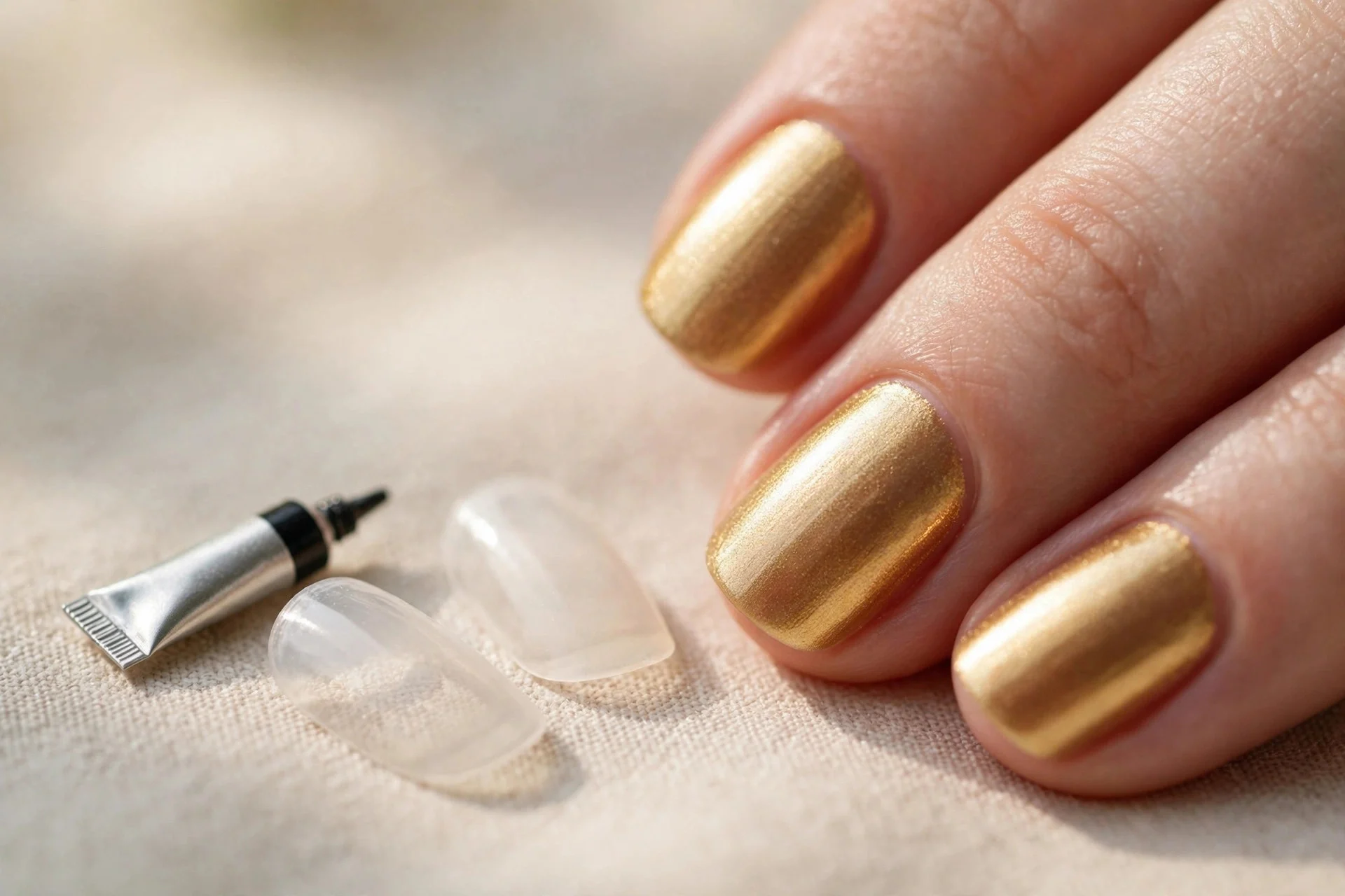 mini nail glue tube with two spare press-on nails