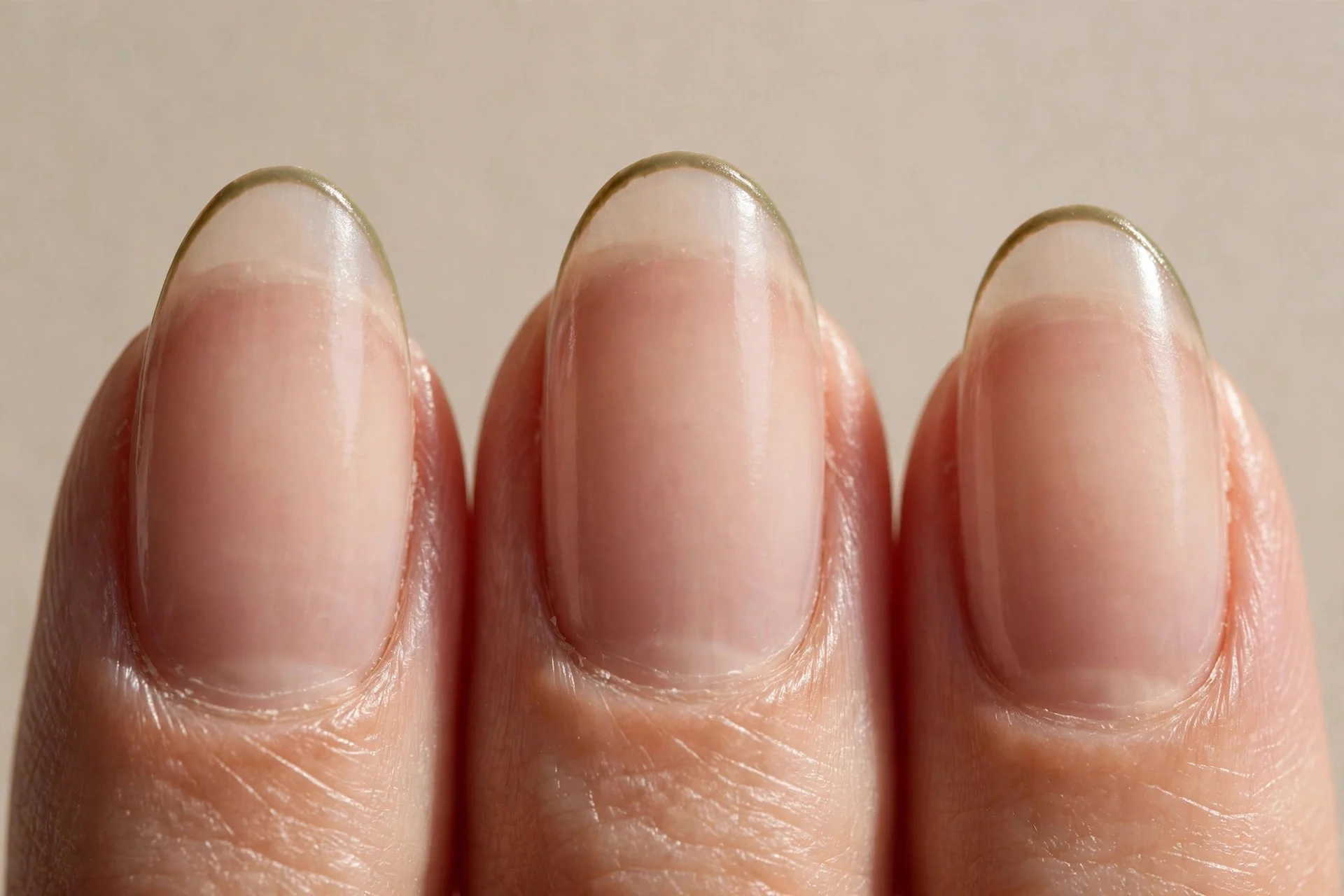 olive micro-French on sheer nude, almond