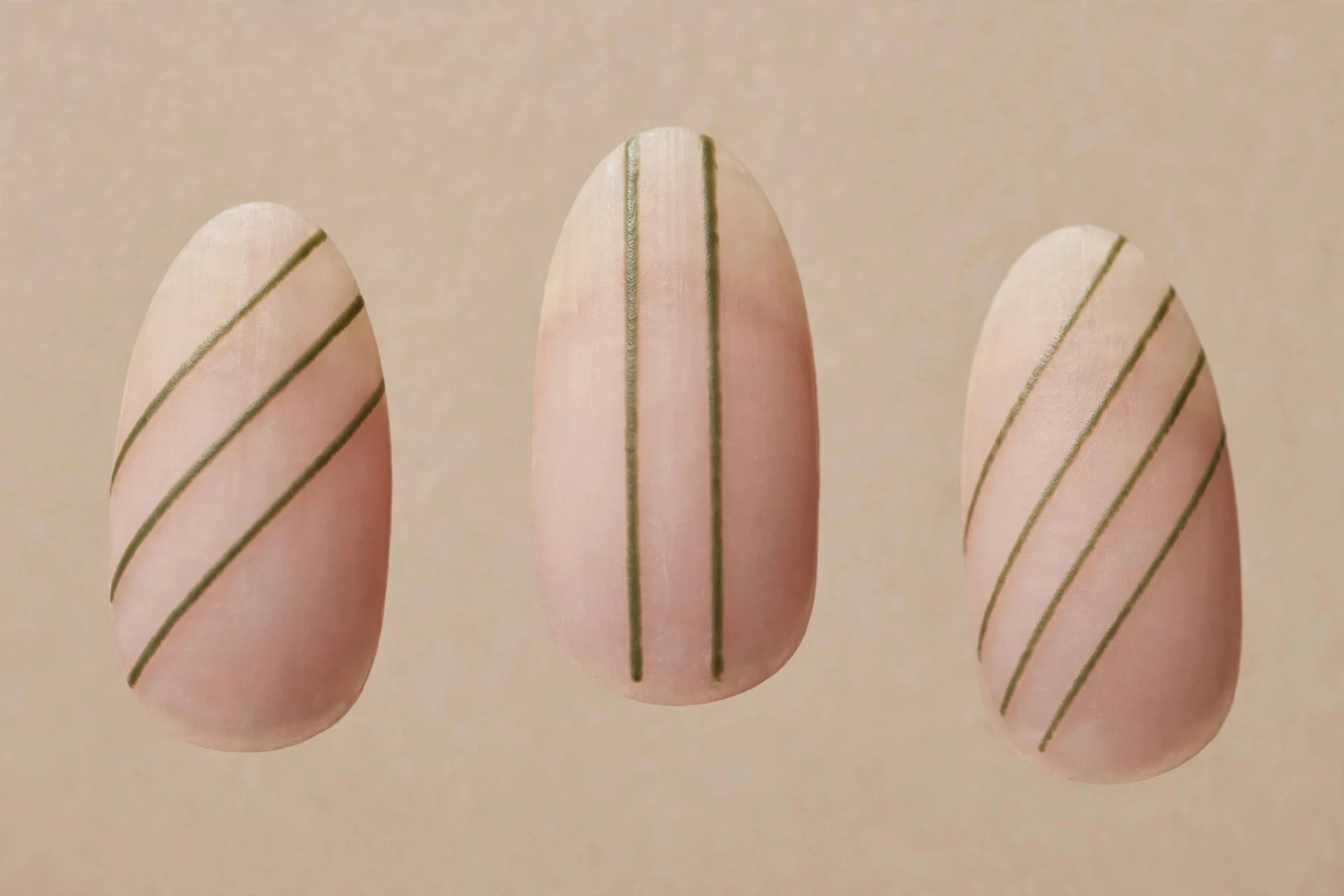 thin olive stripes, nude negative space, almond