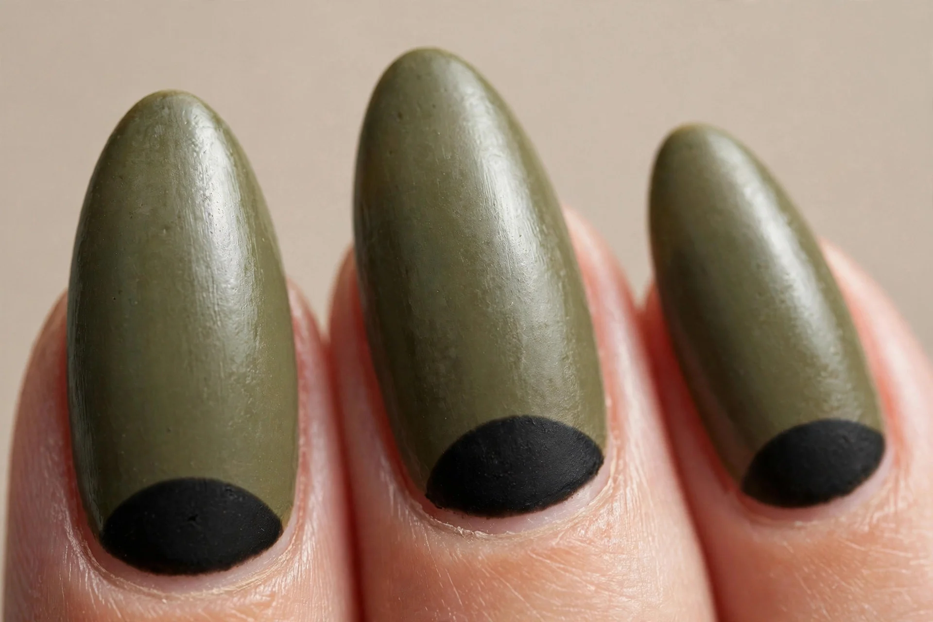 army olive, black half-moon cuticle, almond