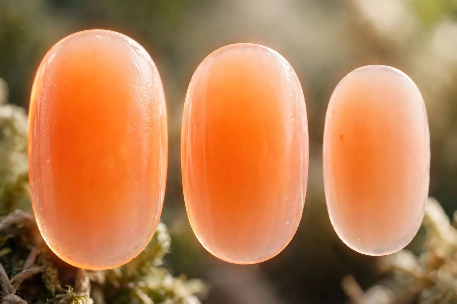 Tangerine orange aura nails fading to peach edges, oval