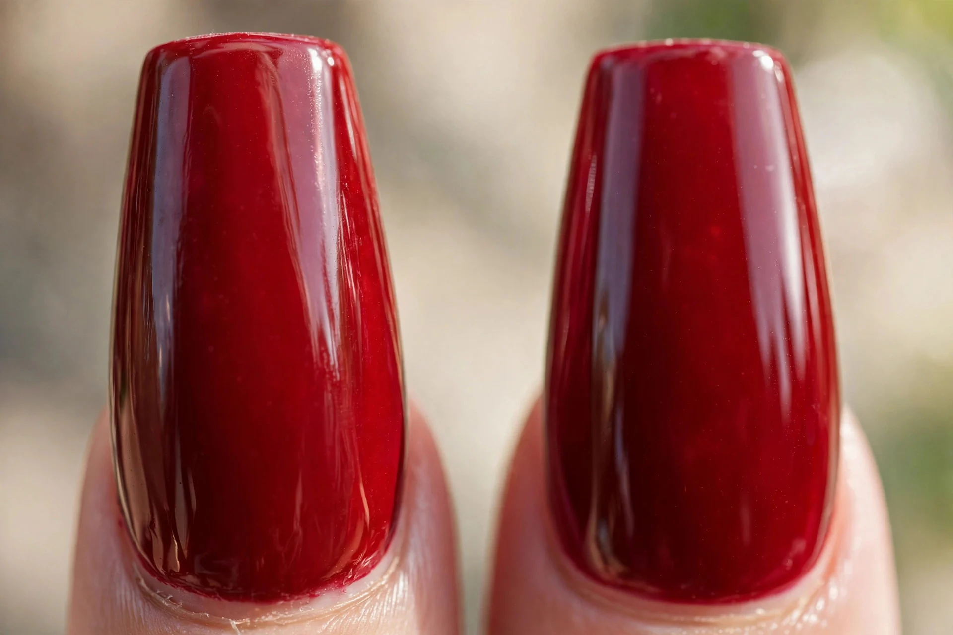 coffin nails in deep cherry red with high gloss