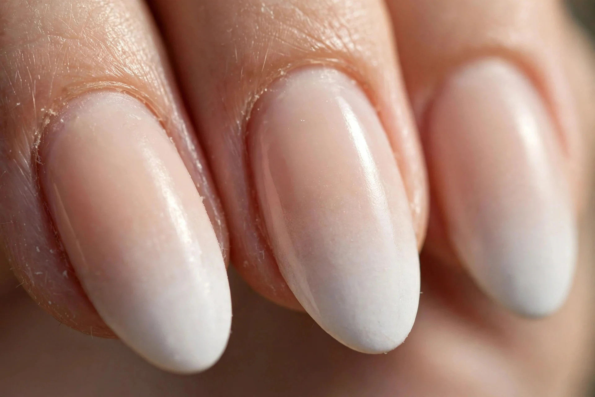 almond nails with a nude-to-white baby boomer fade