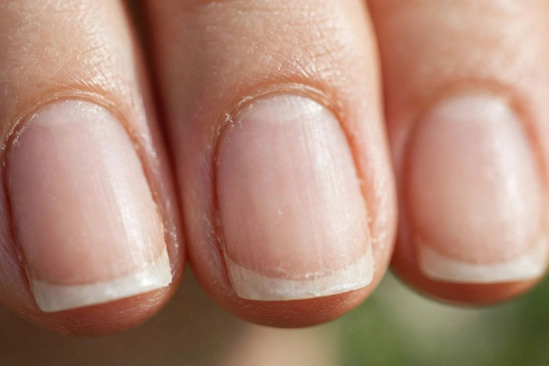 short square nails with an ultra-thin white french edge