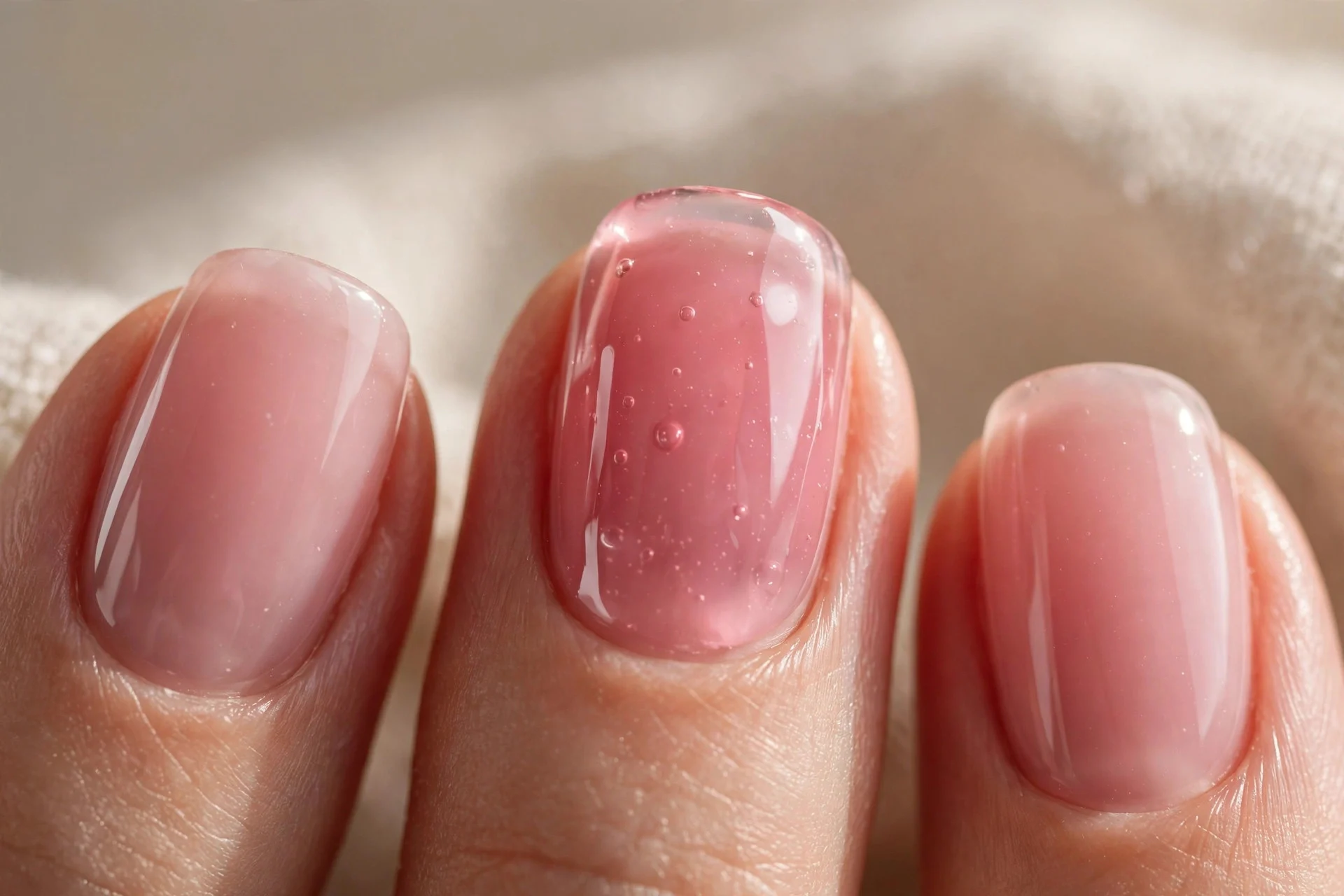 Milky sheer pink-raspberry jelly nails