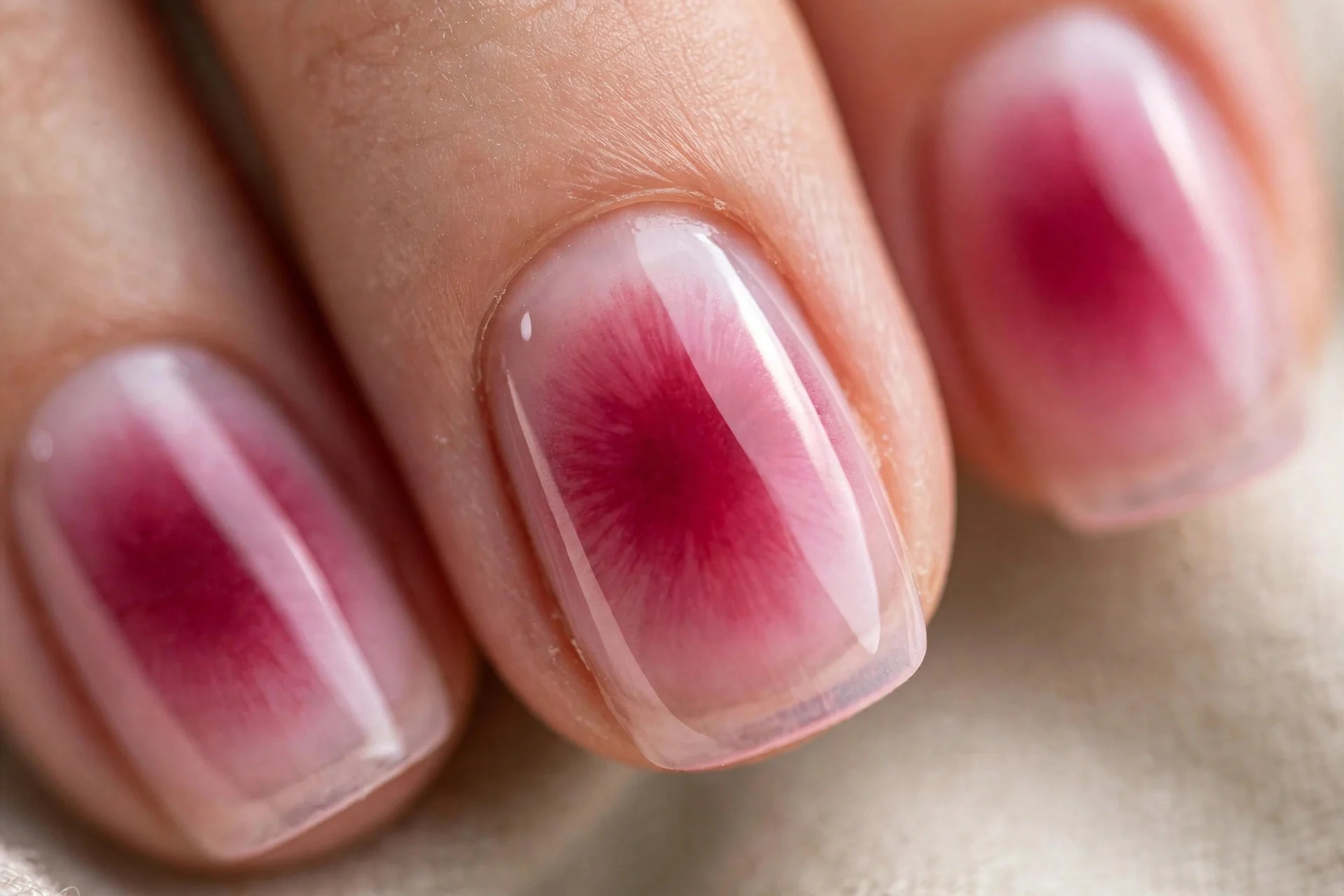 Aura nails, raspberry center fading to sheer pink