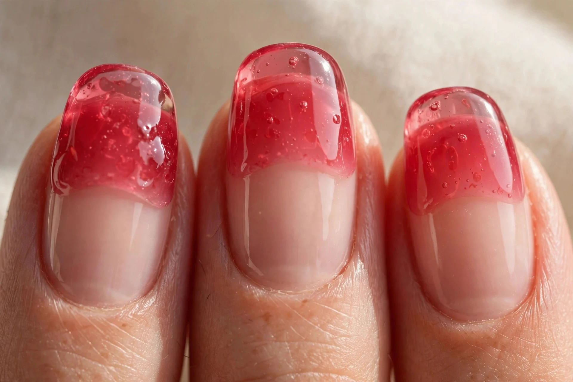 Half raspberry jelly tips, half nude base