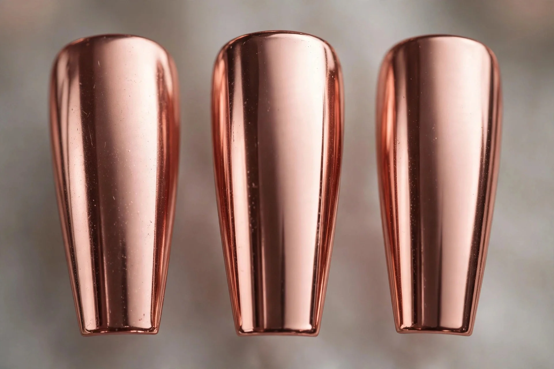 Full mirror rose gold chrome nails, long coffin nails