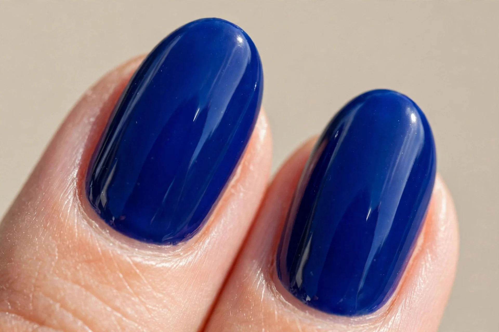almond nails, royal sapphire creme, high gloss
