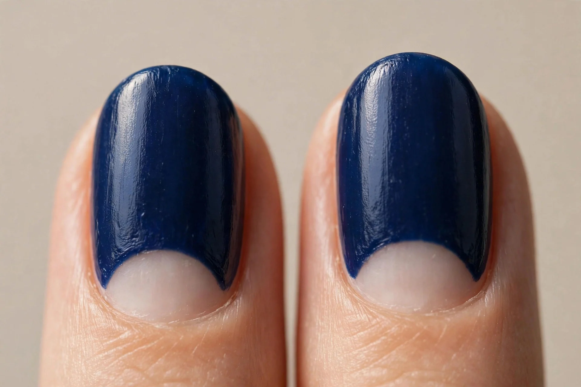 oval nails, midnight sapphire, bare half-moon