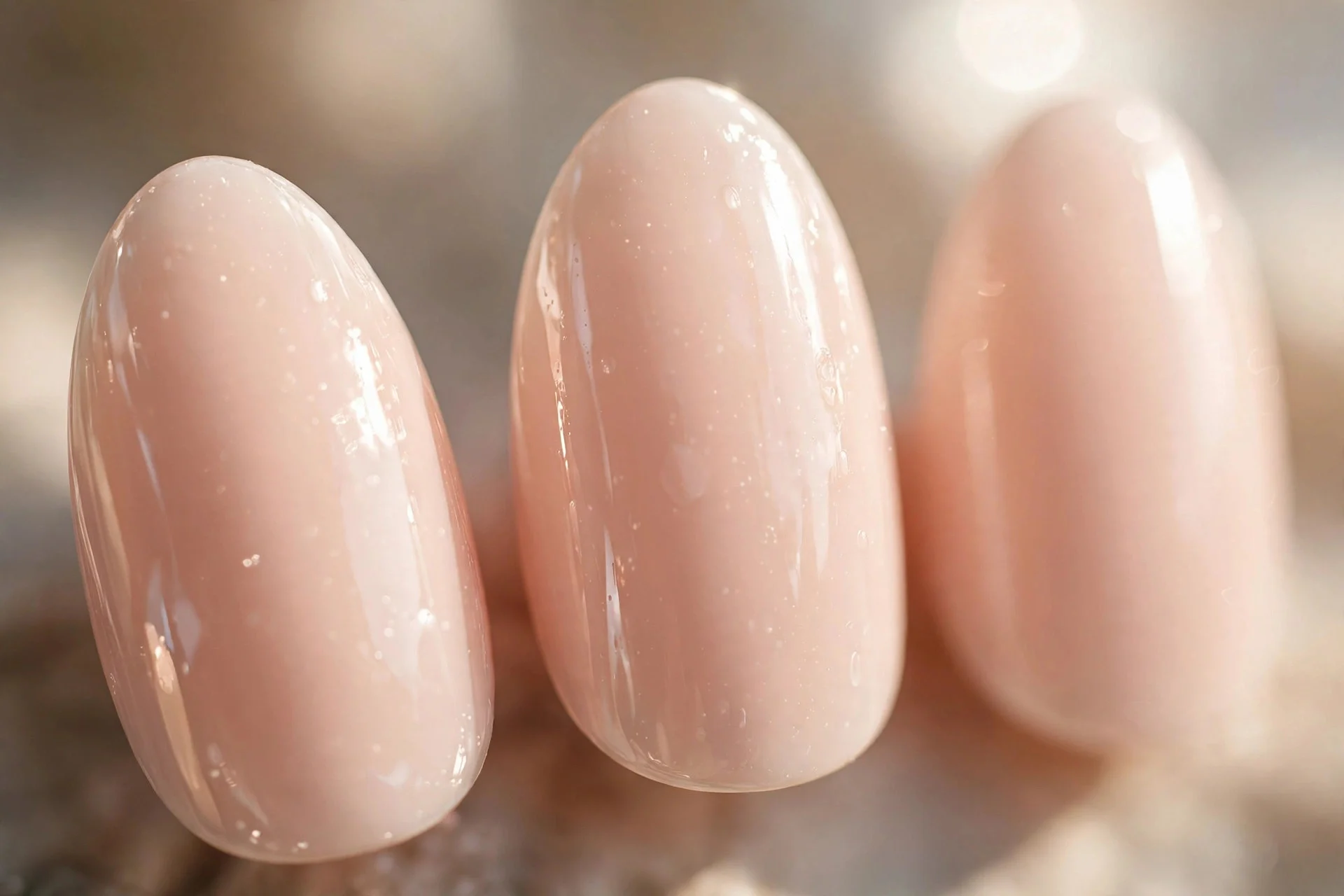 Milky peach cream polish, almond nails