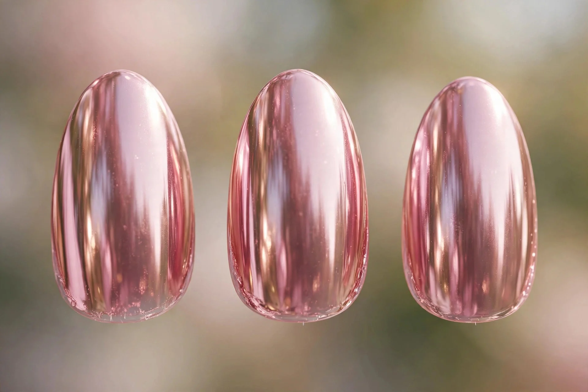 Rose pink mirror chrome nails, almond