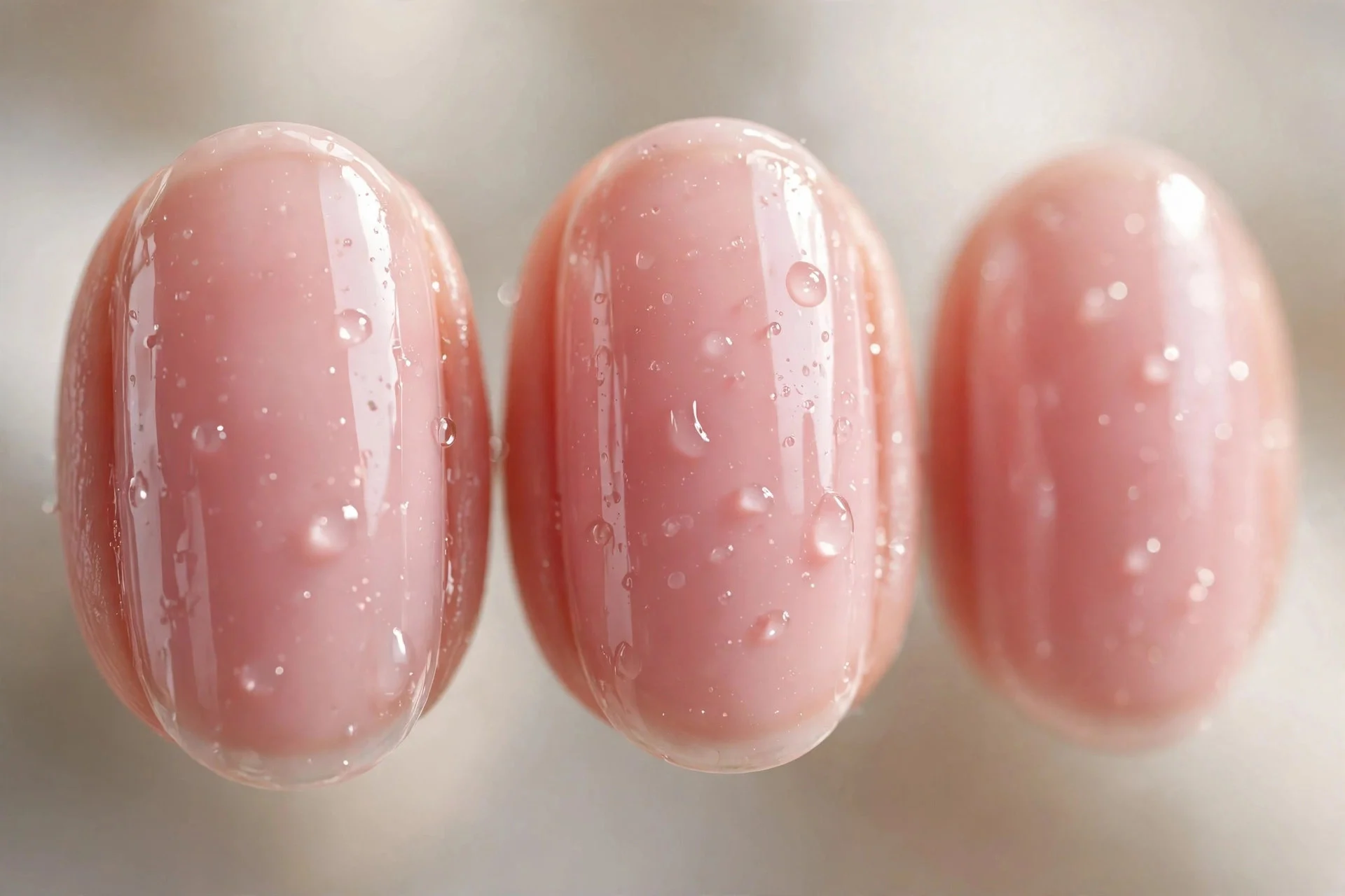 Sheer ballet pink glossy nails, oval