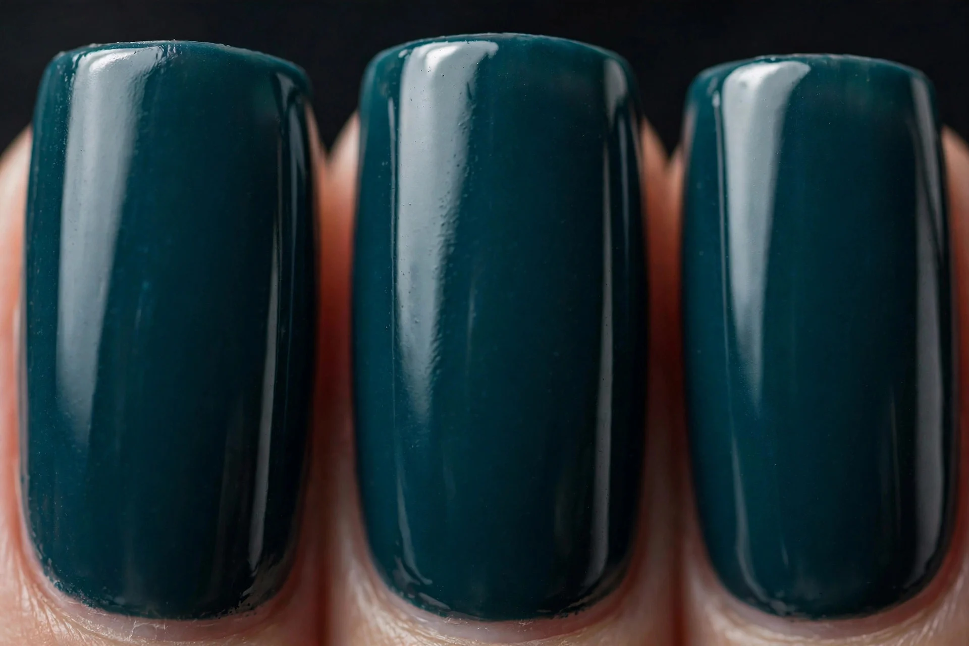 Deep dark lagoon teal polish, medium square nails, glossy