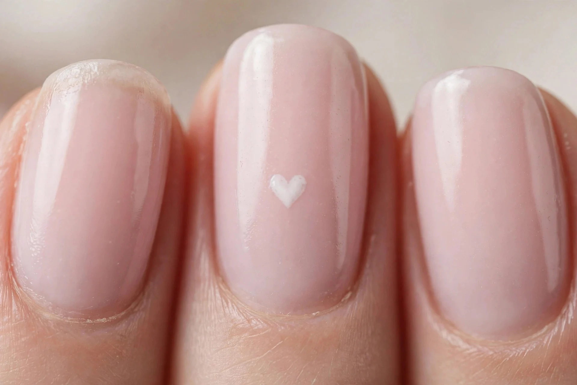 Milky pink nails, tiny white heart