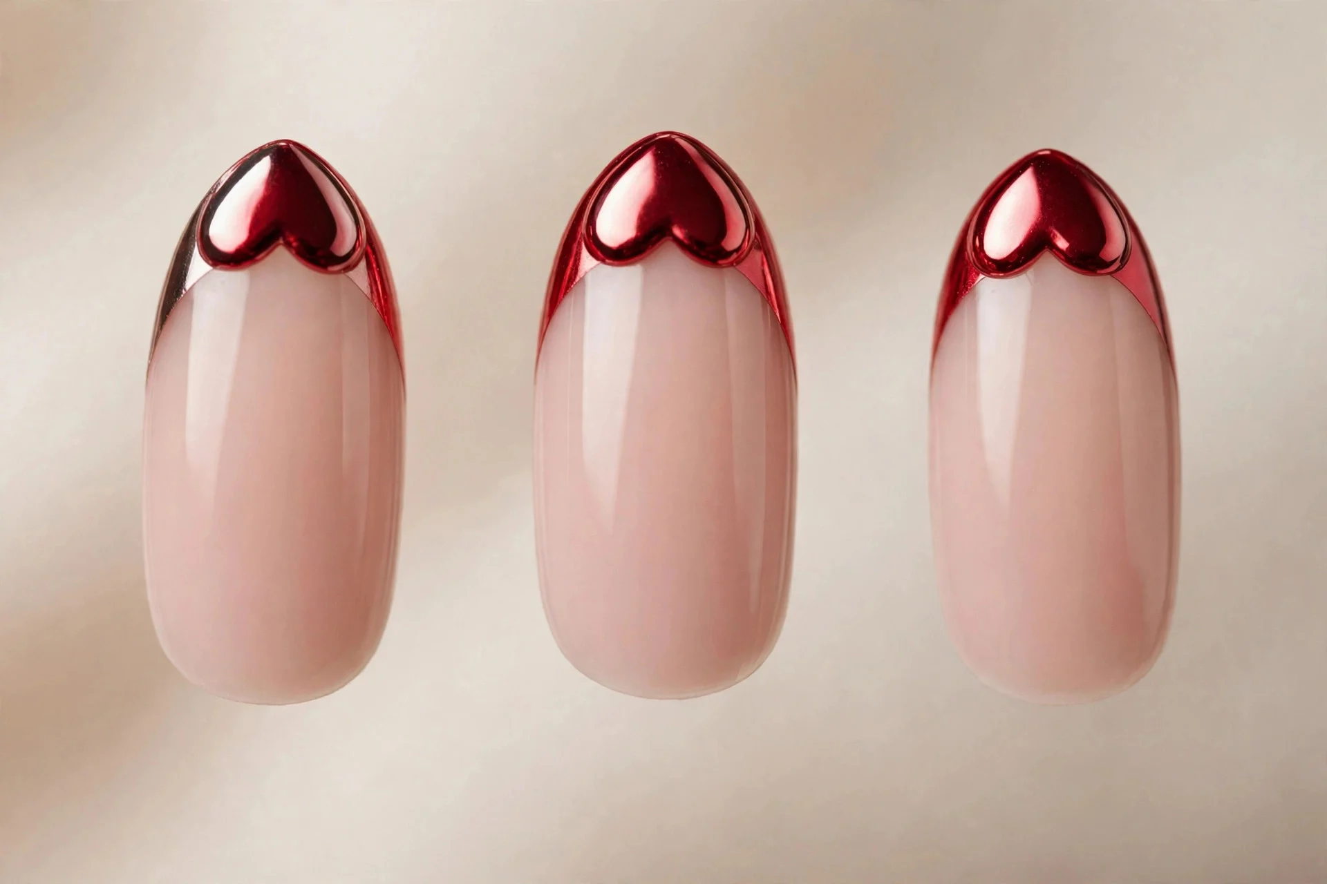 Chrome red heart tips on nude