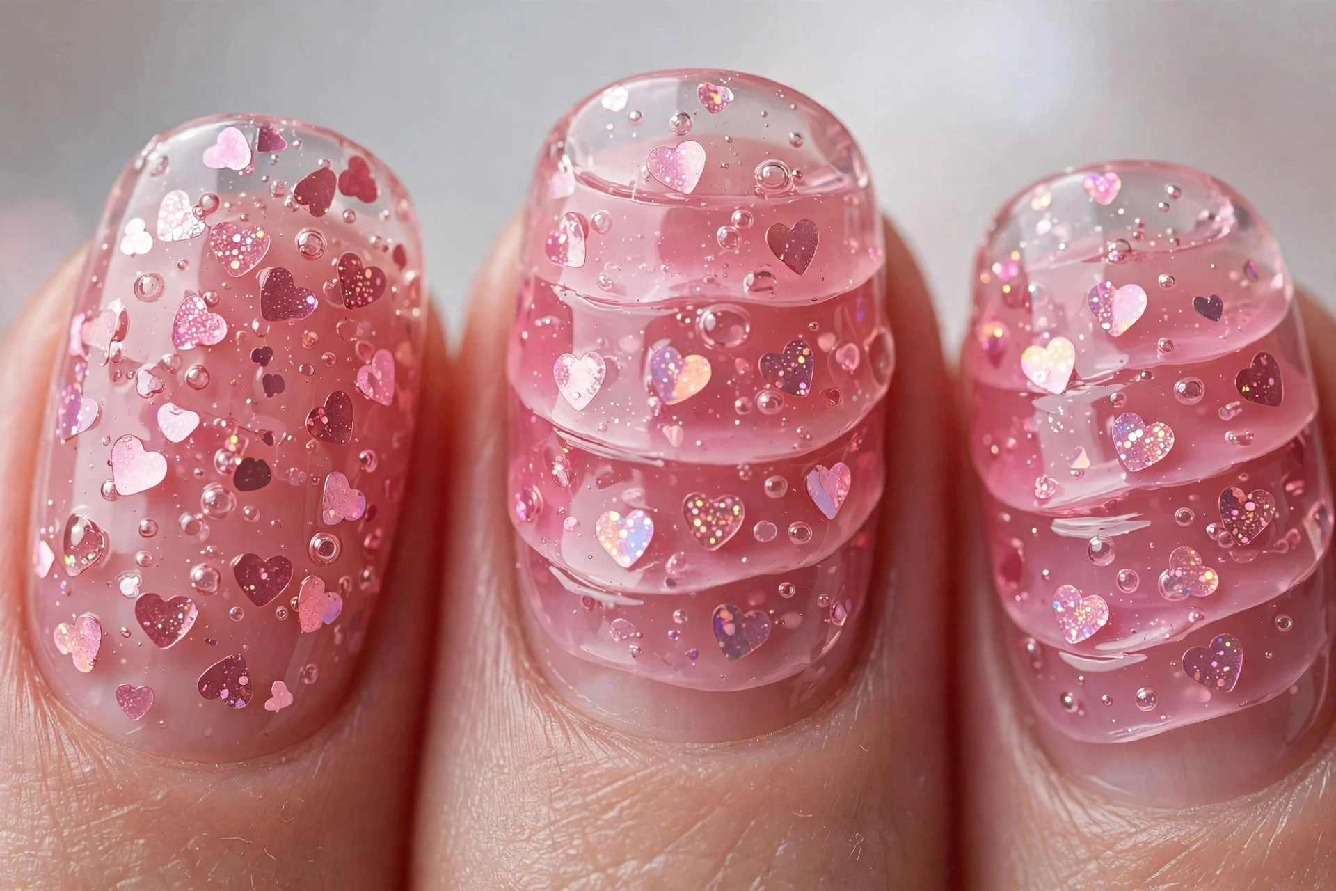 Heart glitter in pink jelly layers